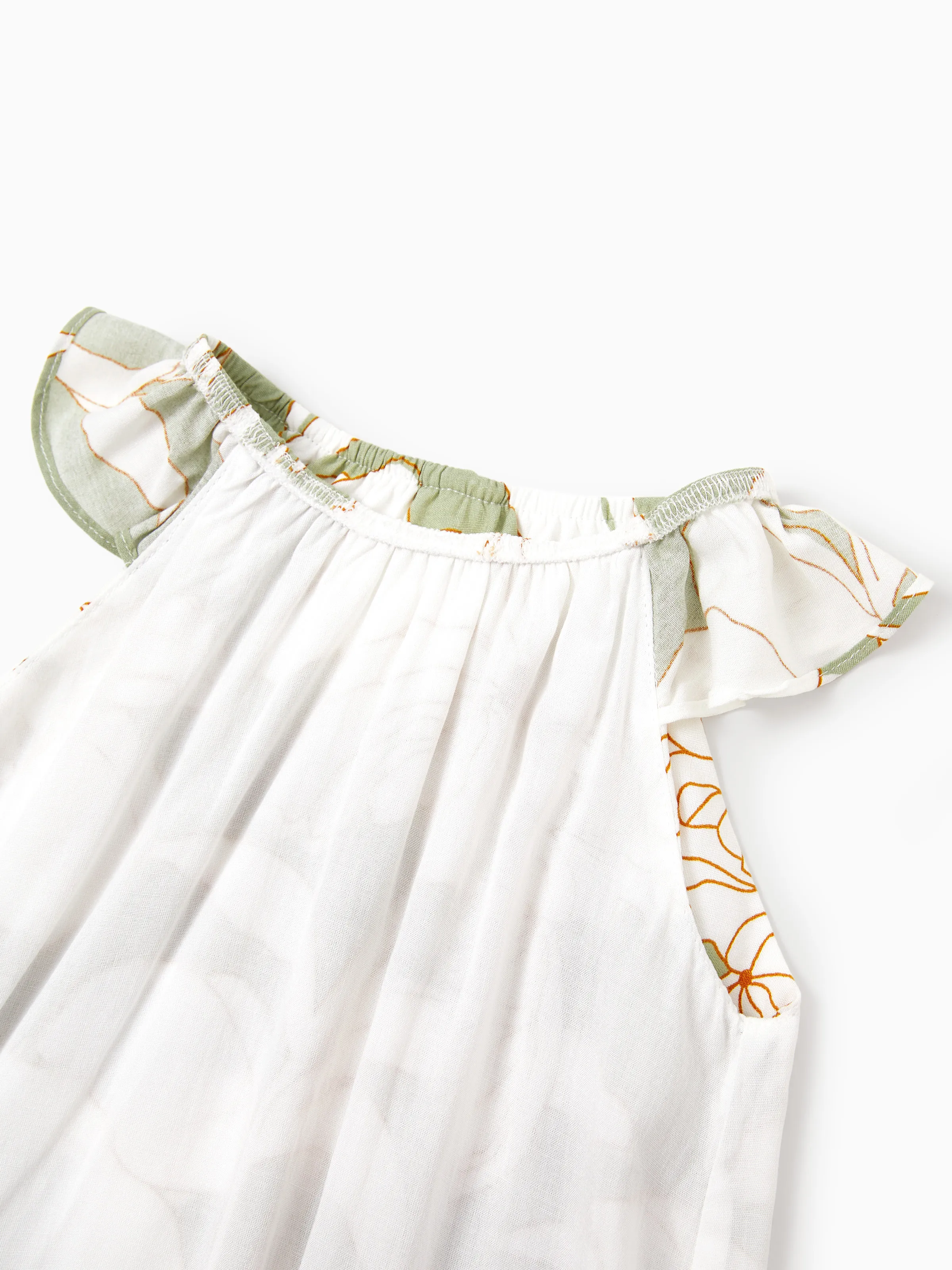 Daddy & Daughter Outfits Tropical Floral Print Strap Dress or Short-sleeve Colorblock Shirts Set Pale Green - Image 19
