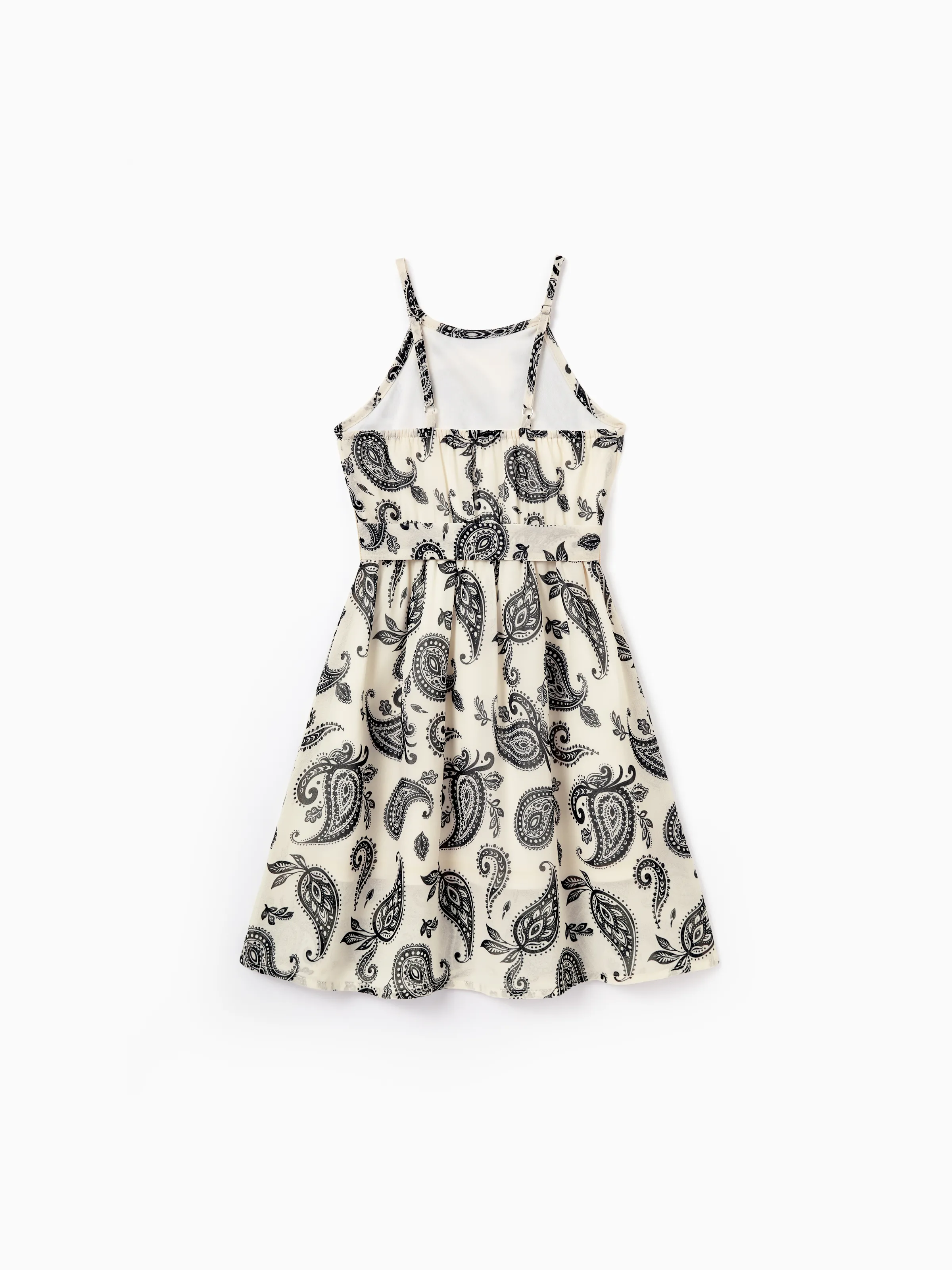 Daddy & Daughter Paisley Print Outfits Sleeveless Spaghetti Strap Dress & Cotton T-Shirt for Mom, Dad, & Kids Perfect for Family Outings & Photos Black - Image 9