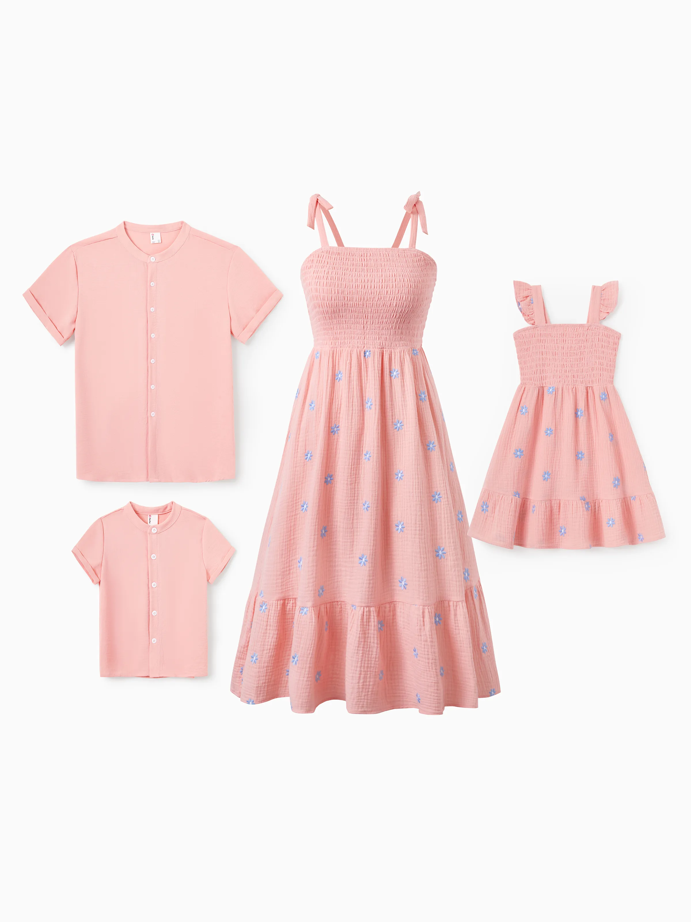 Daddy & Daughter Mauve Pink Matching Outfits, Flower Print Dress for Daughter & Solid Shirt for Dad, Ideal for Summer Family Outings & Photos - Image 2