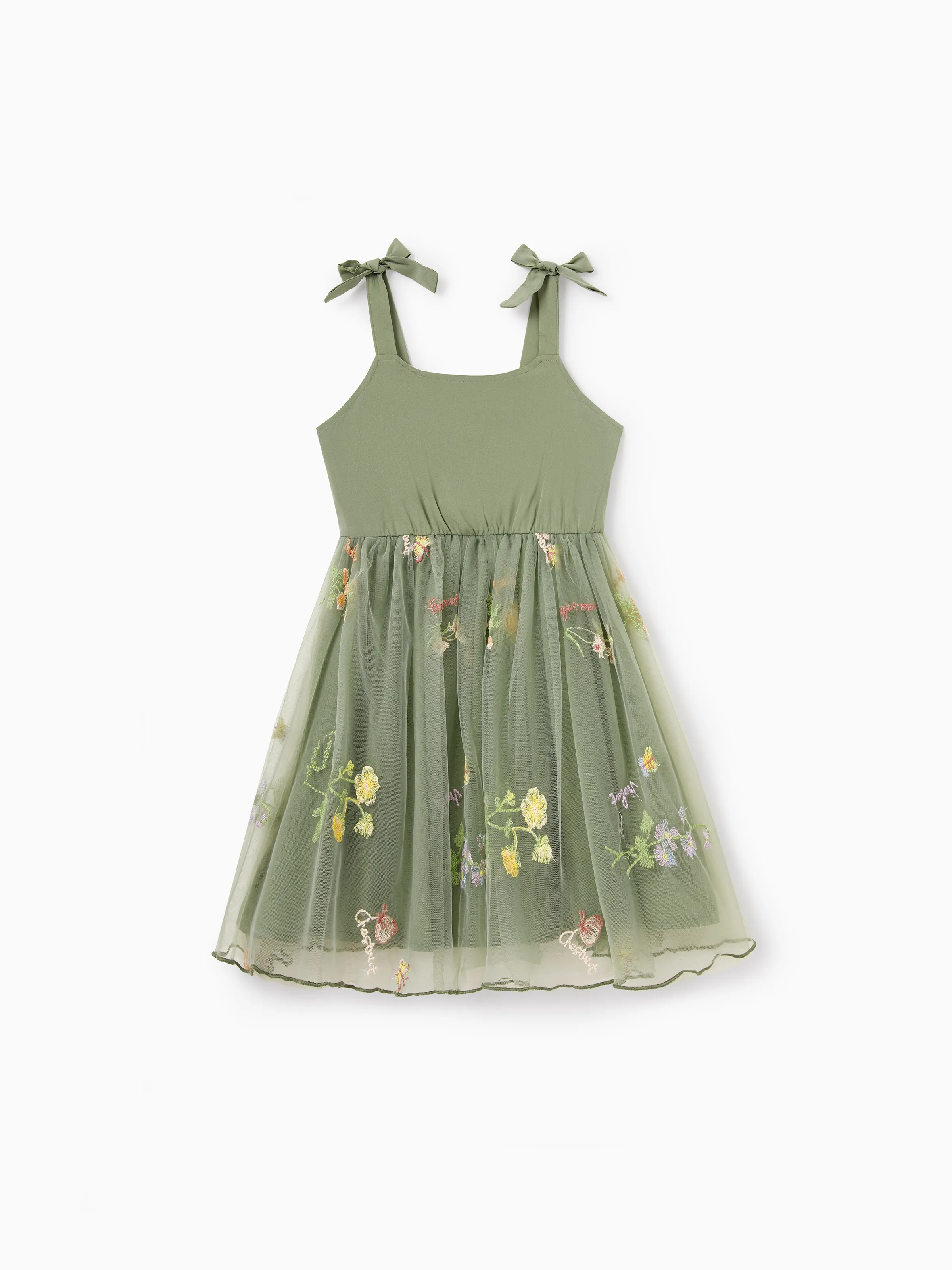 Daddy & Daughter Polo Collar Short-sleeve Shirt or V-neck Strappy Mesh Dress Green - Image 13