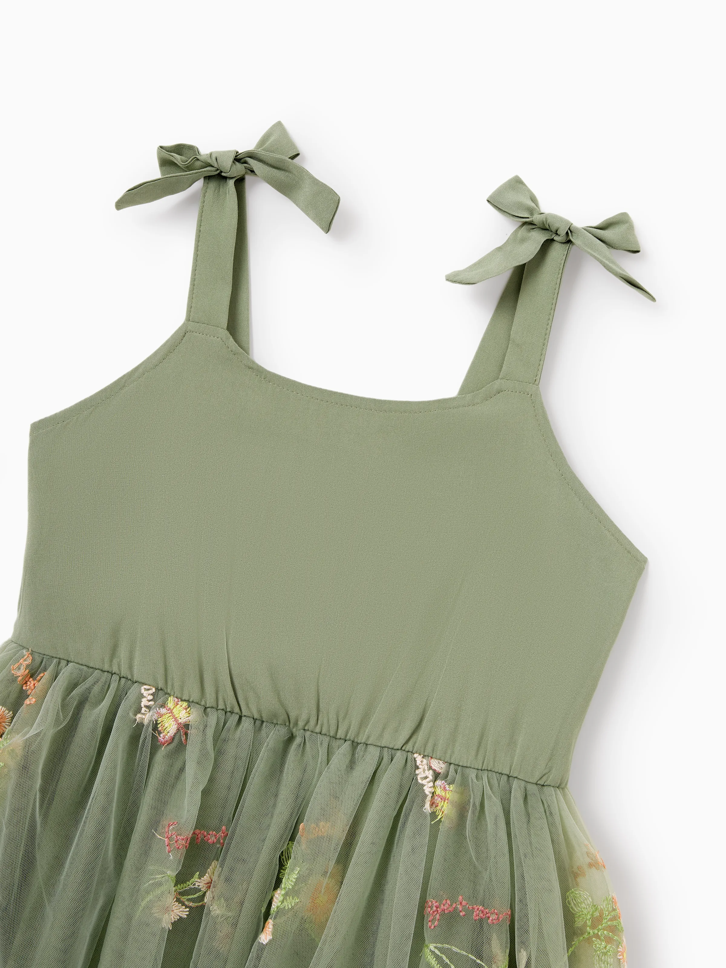 Daddy & Daughter Polo Collar Short-sleeve Shirt or V-neck Strappy Mesh Dress Green - Image 15