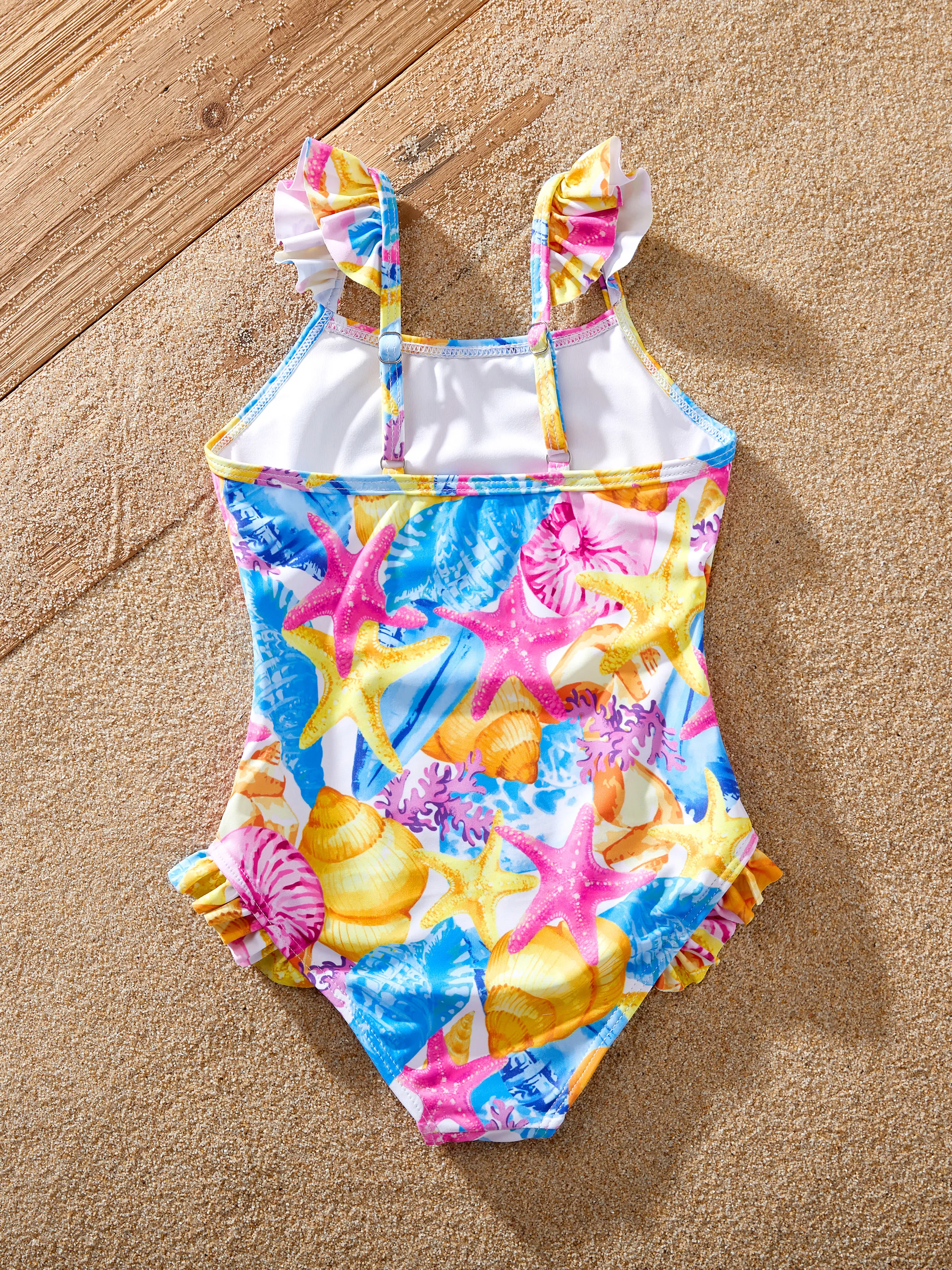 Daddy & Daughter Seashell & Starfish Print Swimsuits Ruched One-Piece & Swim Trunks Set Multi-color - Image 14