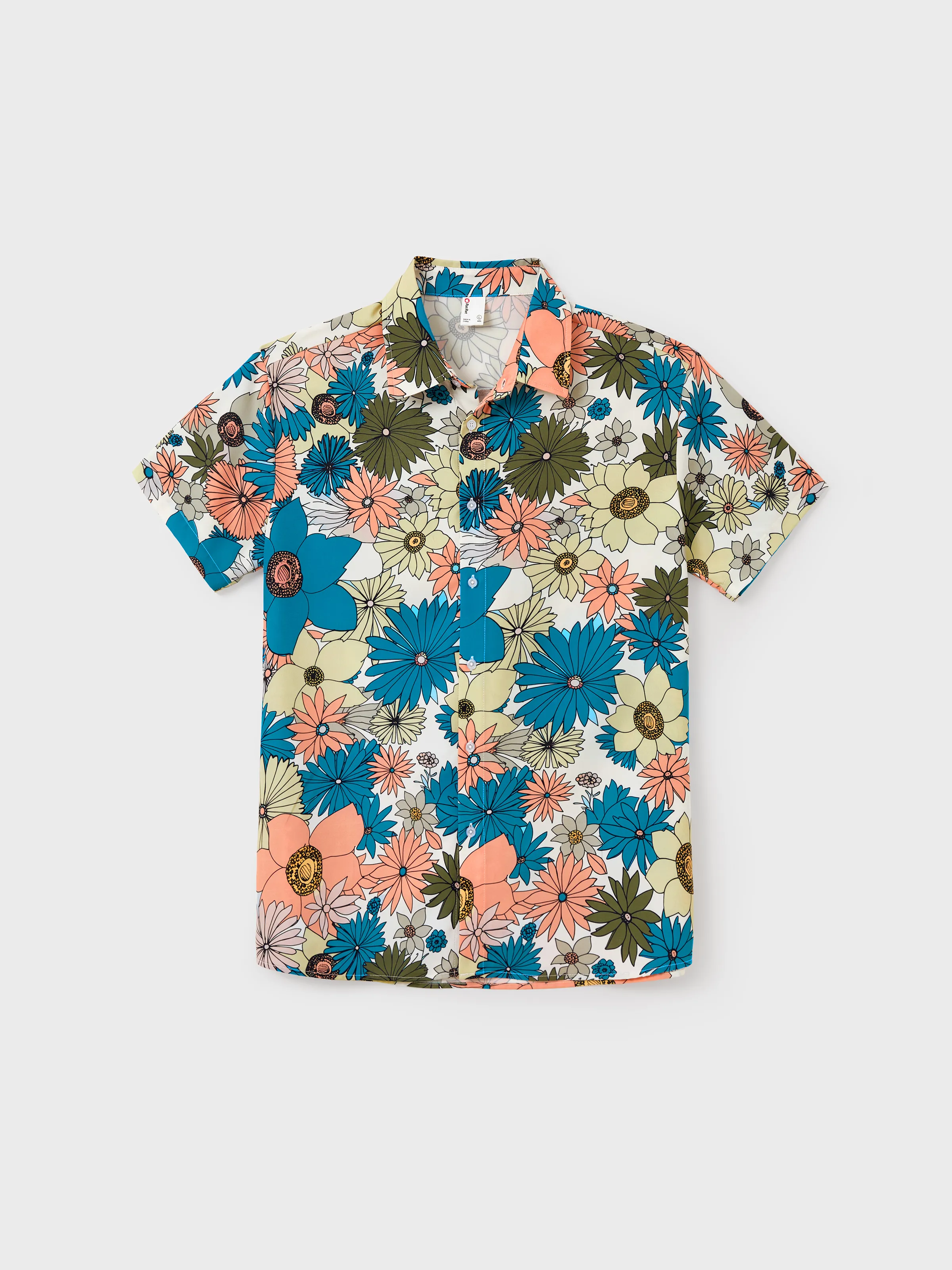 Daddy & Daughter Set Sun Flower Print Short-sleeve Collar Shirt or White Camisole Top and Flower Wide-leg Pants Set for Summer Vacation Multi-color - Image 3