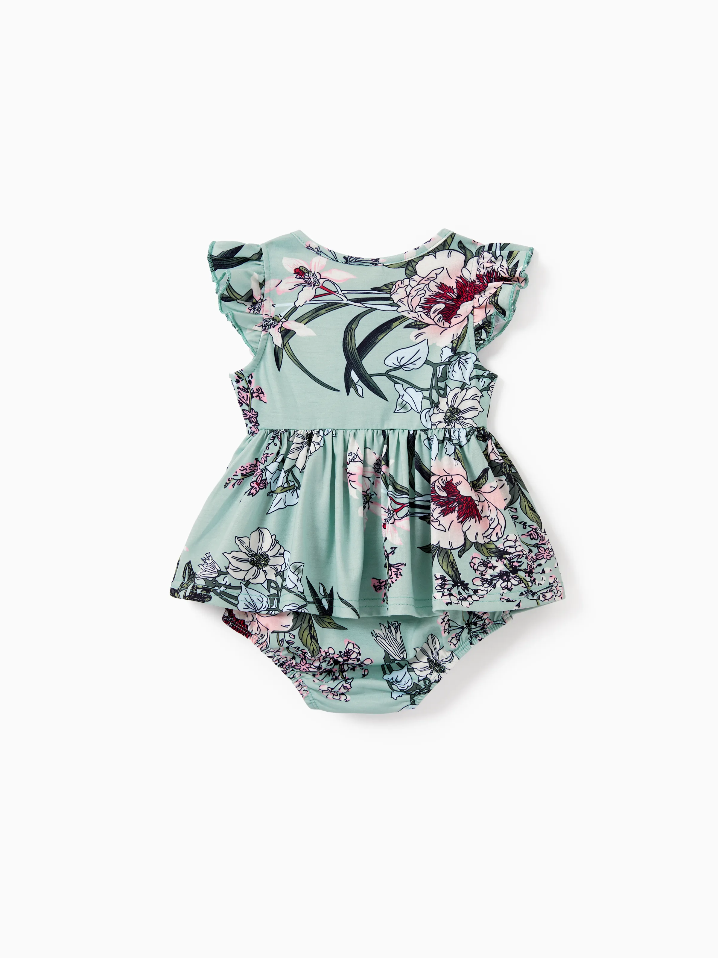 Daddy & Daughter Sets Green Striped Polo Shirt or Flora Print Strap Belted Dress Light Green - Image 14