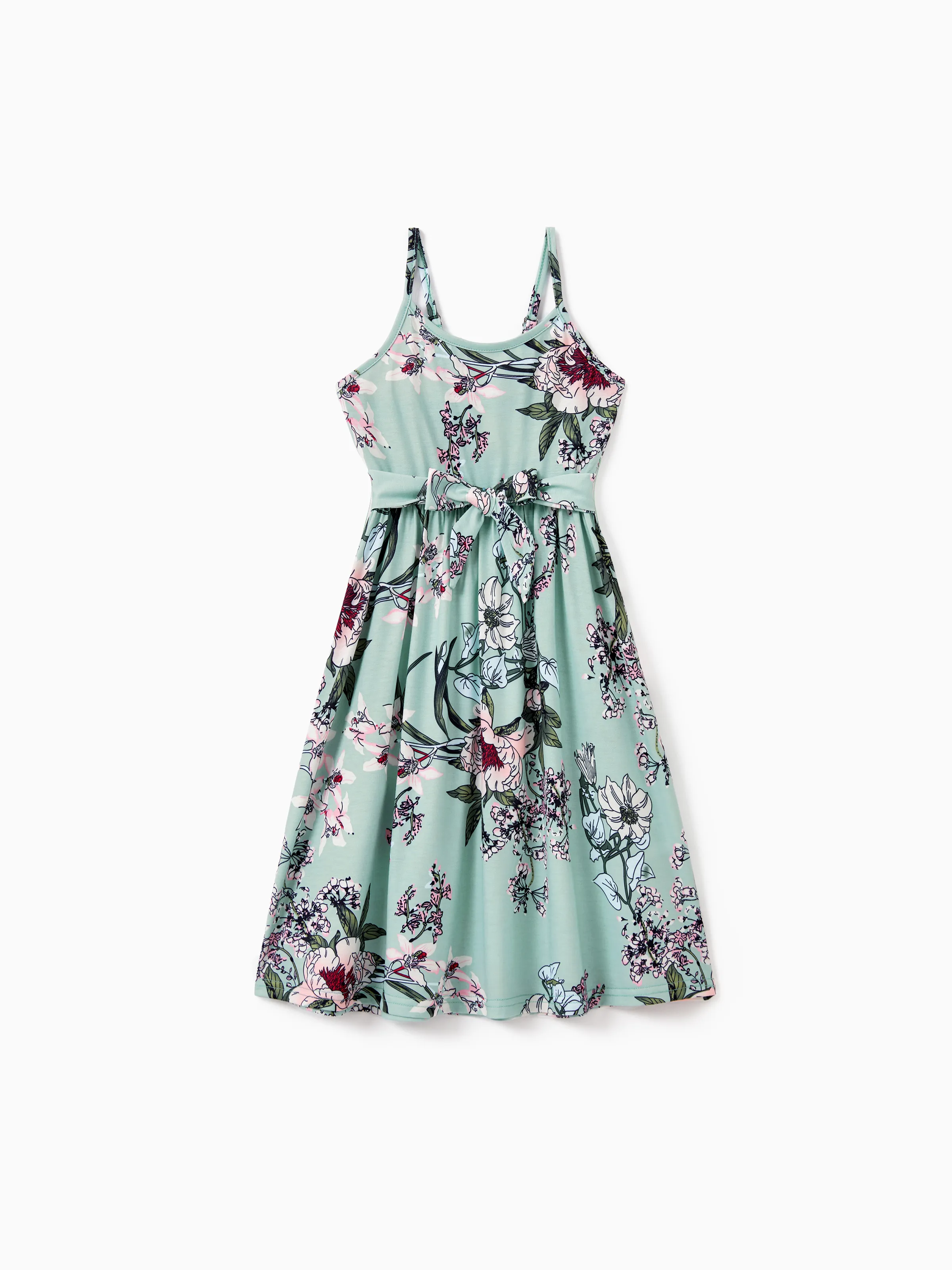 Daddy & Daughter Sets Green Striped Polo Shirt or Flora Print Strap Belted Dress Light Green - Image 8