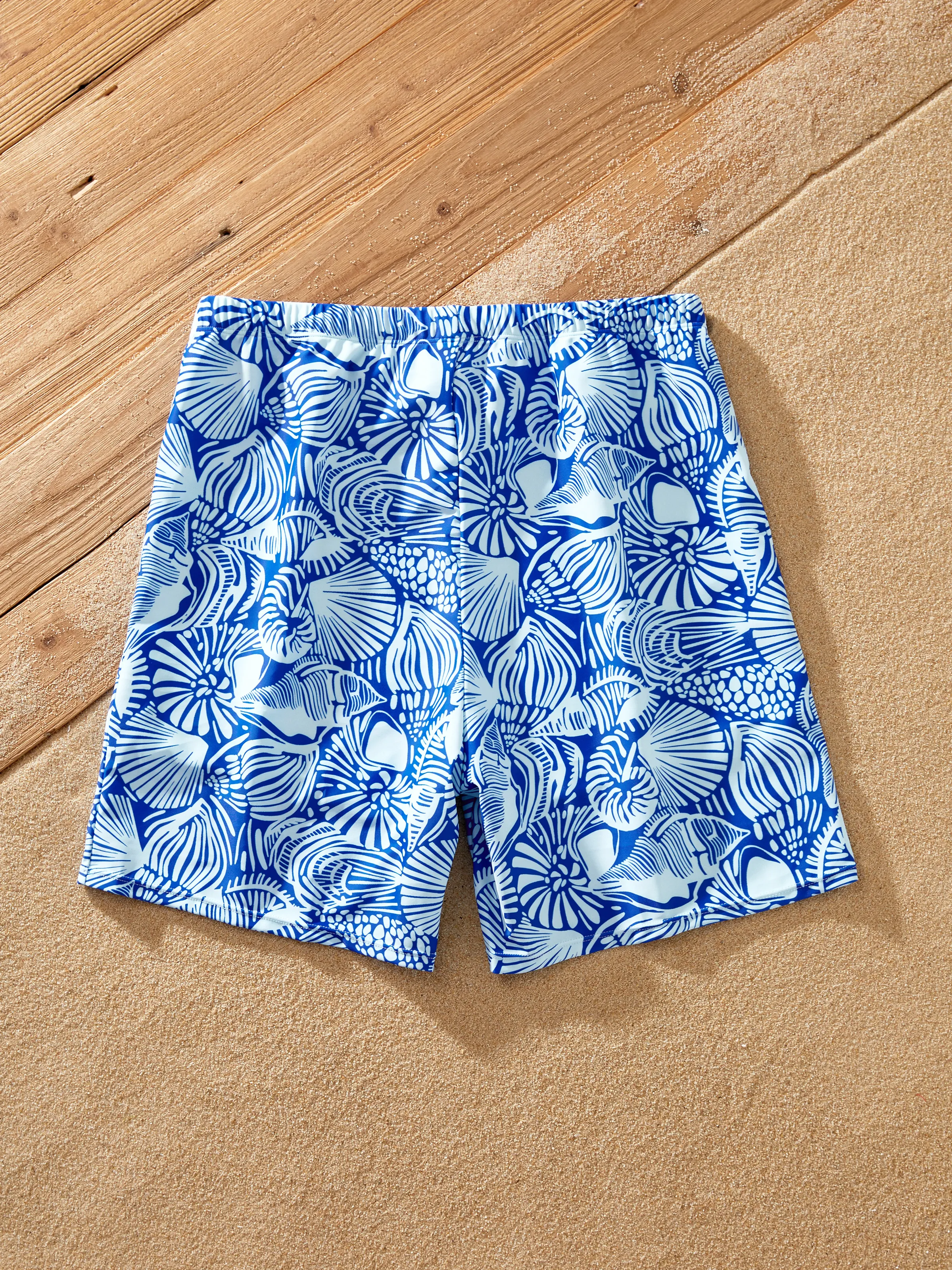 Daddy & Daughter Shell Print Swimwear Floral two-piece Bikini & Swim Shorts Set for Mom, Dad, & Kids, Perfect for Beach Days & Pool Parties Blue - Image 7