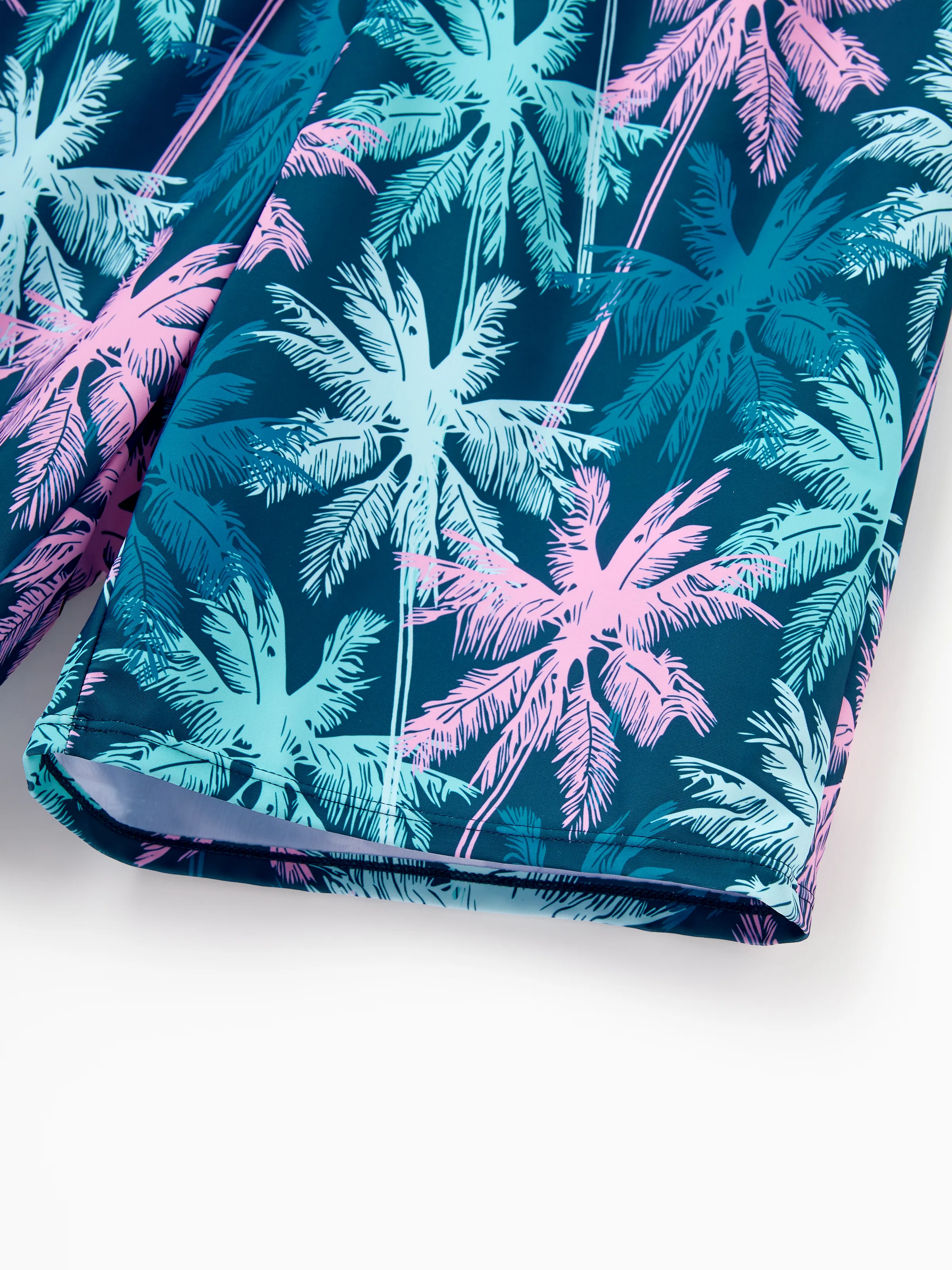 Daddy & Daughter Swimsuits Tropical Palm Tree Print, Beach Vacation Swimwear Turquoise - Image 10