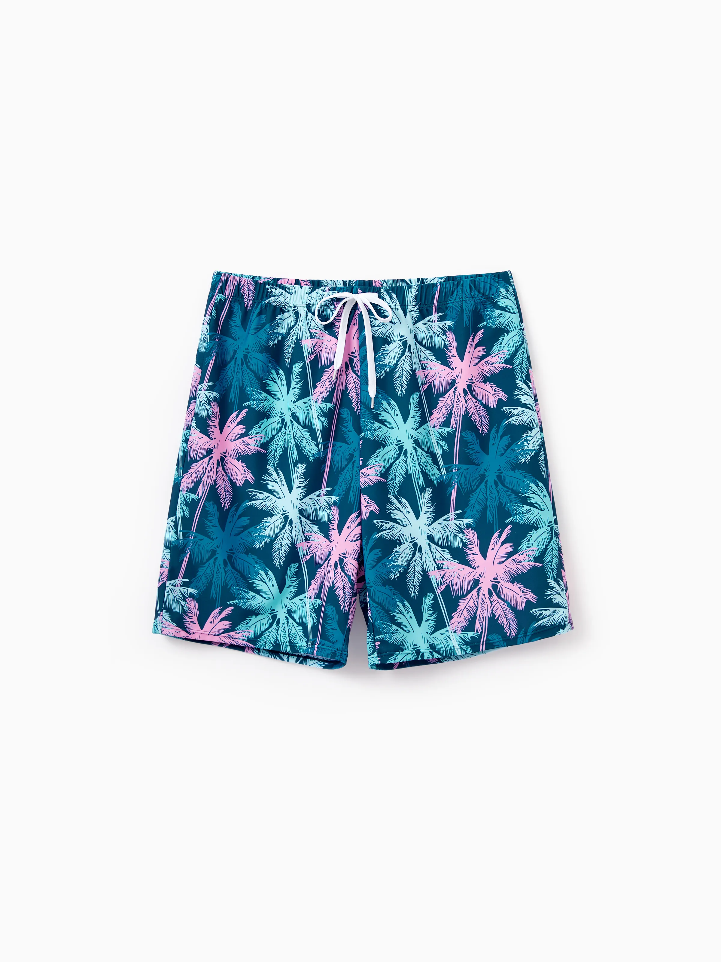 Daddy & Daughter Swimsuits Tropical Palm Tree Print, Beach Vacation Swimwear Turquoise - Image 4