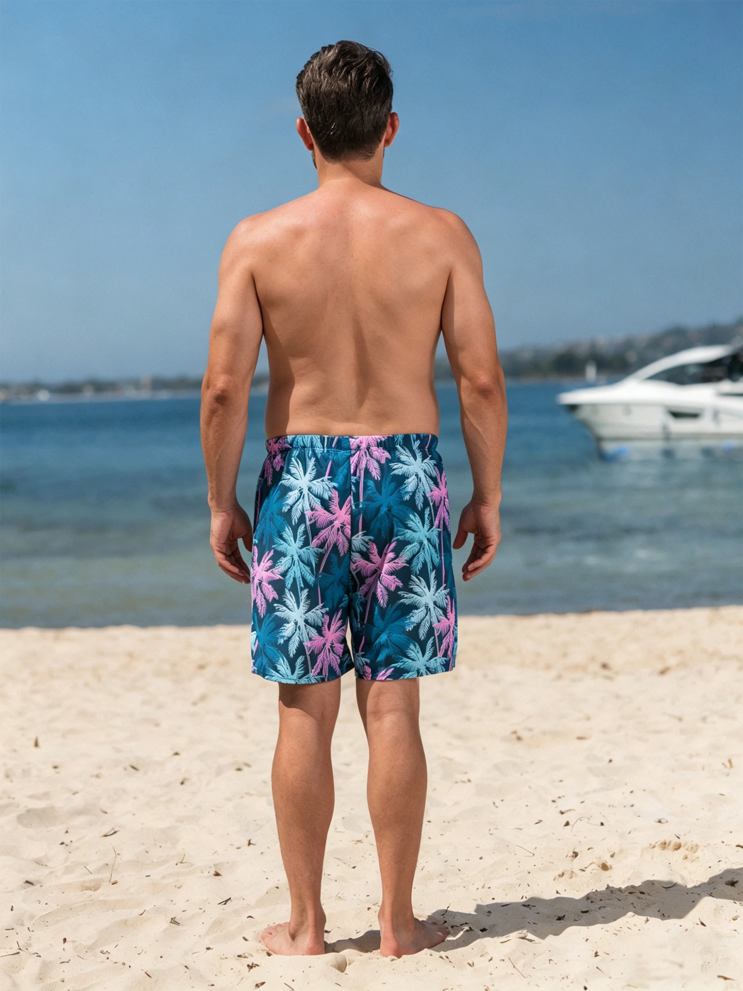 Daddy & Son Swimsuits Tropical Palm Tree Print,Daddy and Son Swim Trunks Set, Beach Vacation Swimwear Turquoise - Image 5