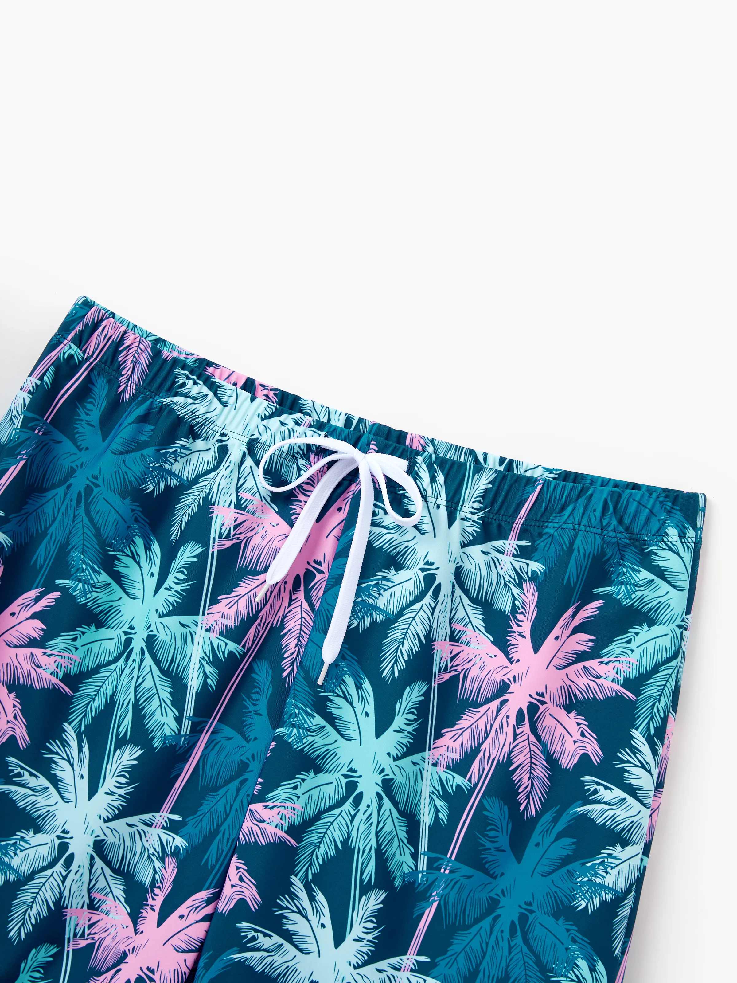 Daddy & Daughter Swimsuits Tropical Palm Tree Print, Beach Vacation Swimwear Turquoise - Image 9