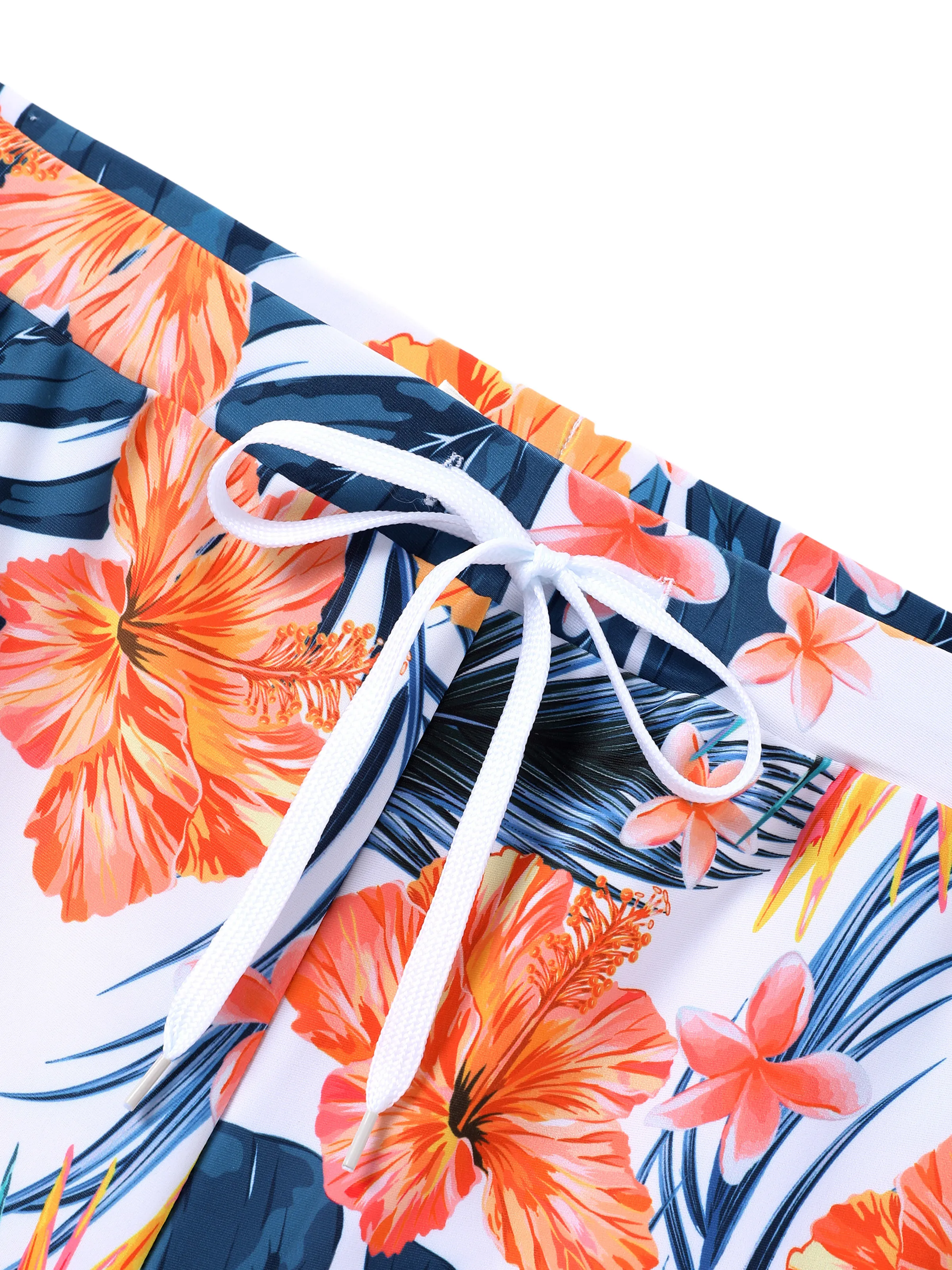 Daddy & Daughter Swimwear Tropical Floral Bikini Set with Ruffle Top for Mom & Daughter, Board Shorts for Dad & Son, Bright Summer Beach Outfits Orange - Image 5