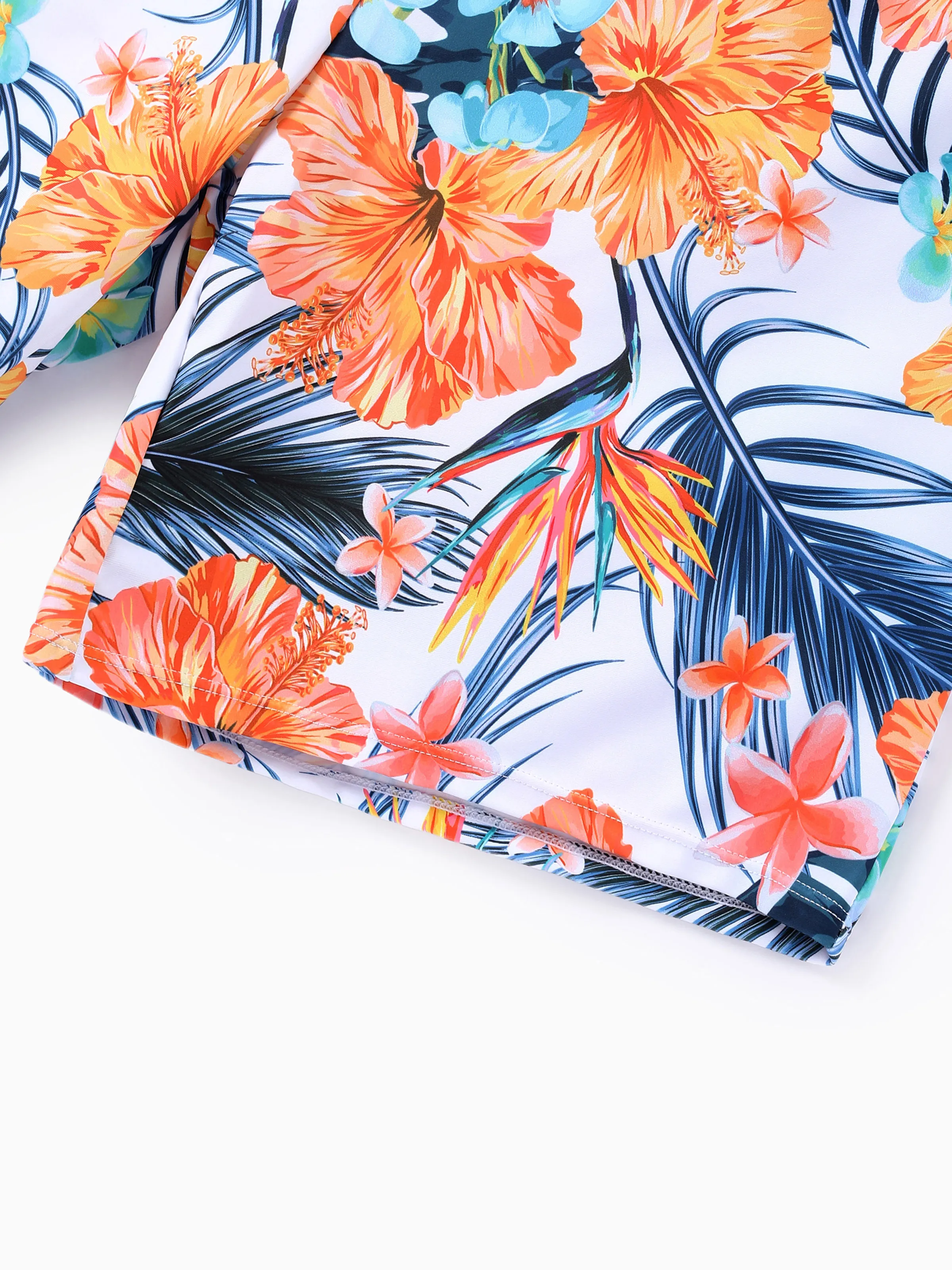 Daddy & Daughter Swimwear Tropical Floral Bikini Set with Ruffle Top for Mom & Daughter, Board Shorts for Dad & Son, Bright Summer Beach Outfits Orange - Image 6