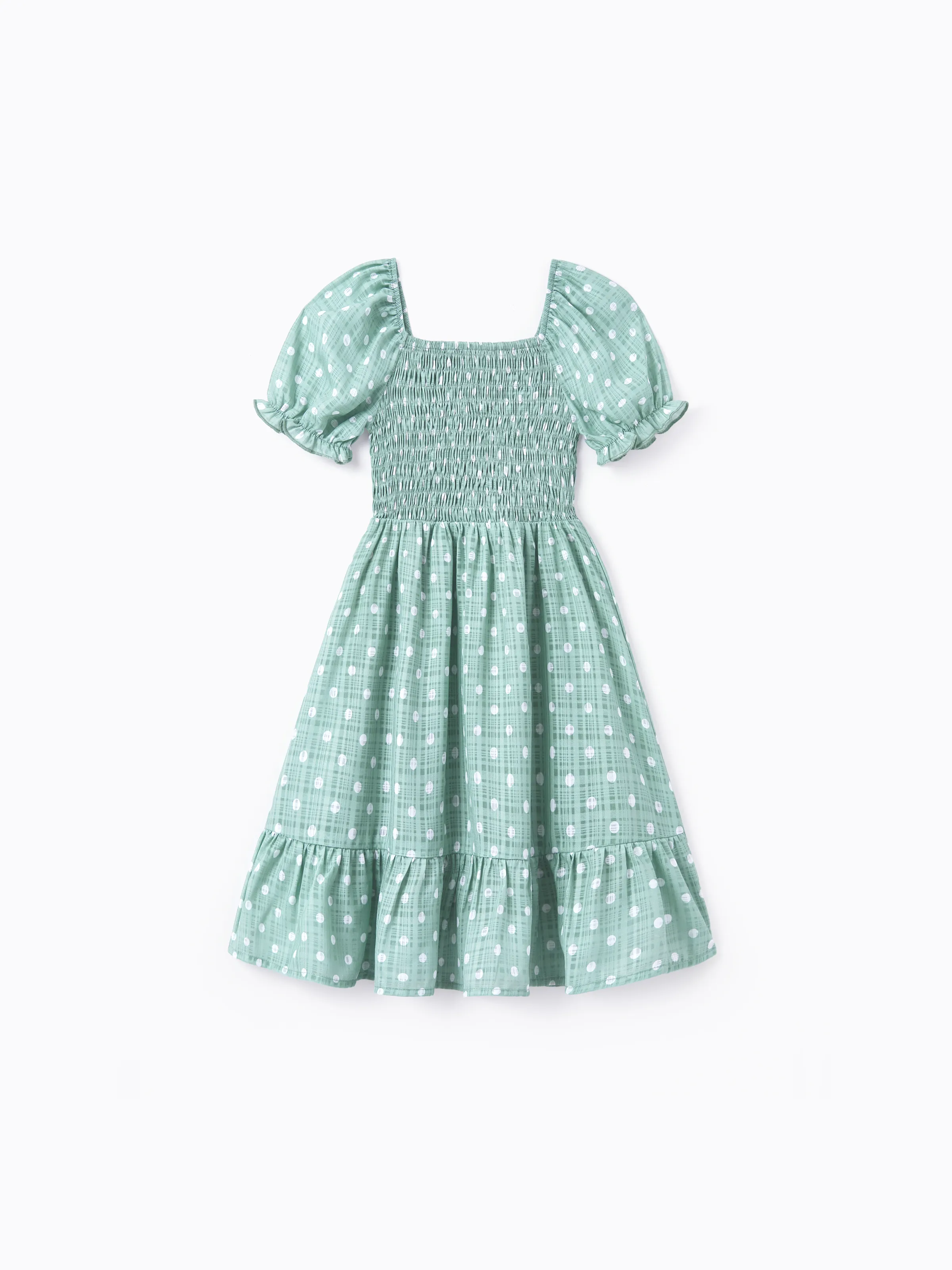 Daddy & Daughter T-Shirt & Dress Set Polka Dot Puff-sleeve Dress for Daughter & Baby, Color Block Cotton Tee for Dad , Perfect for Family Outings & Photos Light Green - Image 13