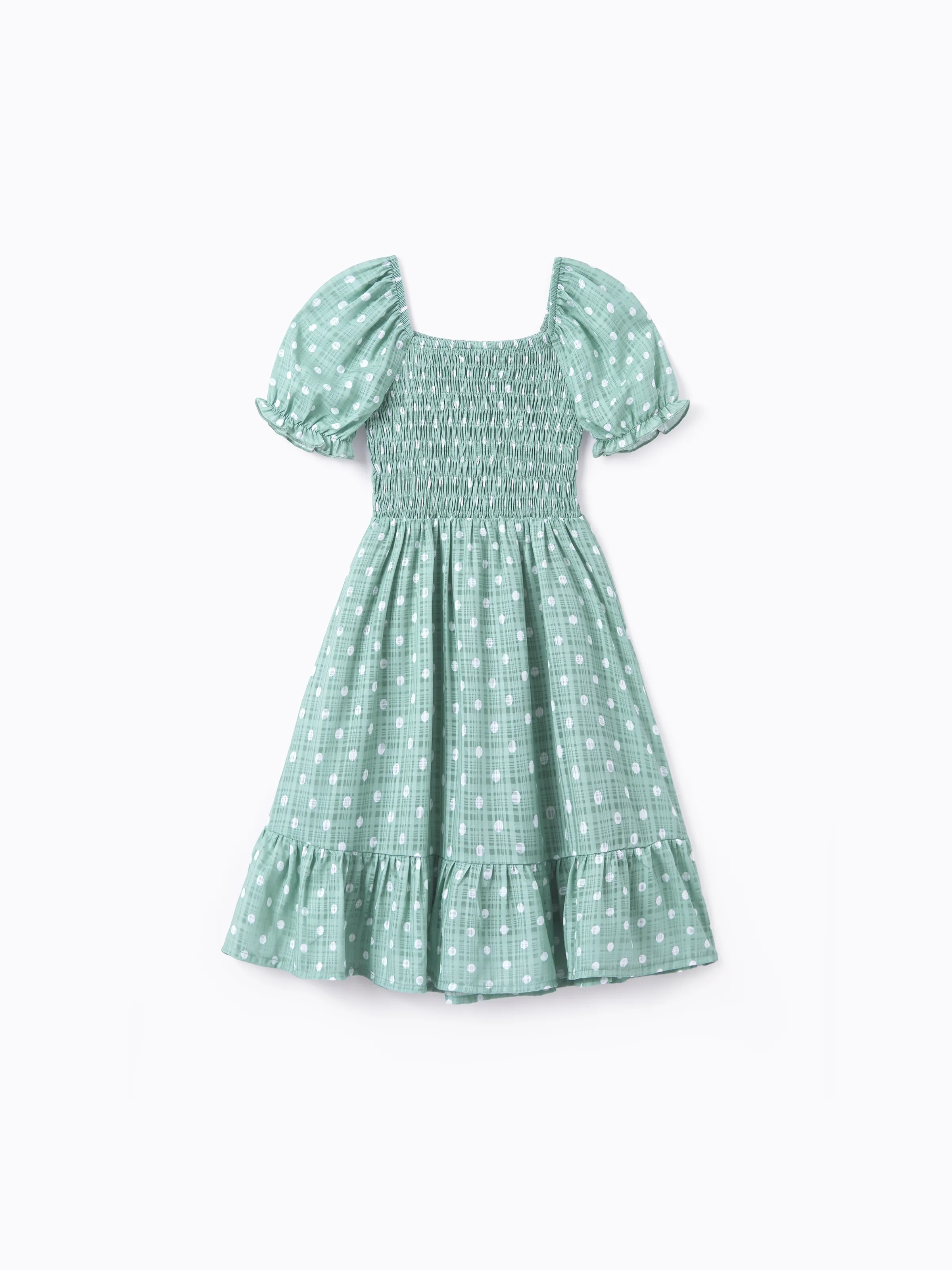 Daddy & Daughter T-Shirt & Dress Set Polka Dot Puff-sleeve Dress for Daughter & Baby, Color Block Cotton Tee for Dad , Perfect for Family Outings & Photos Light Green - Image 14