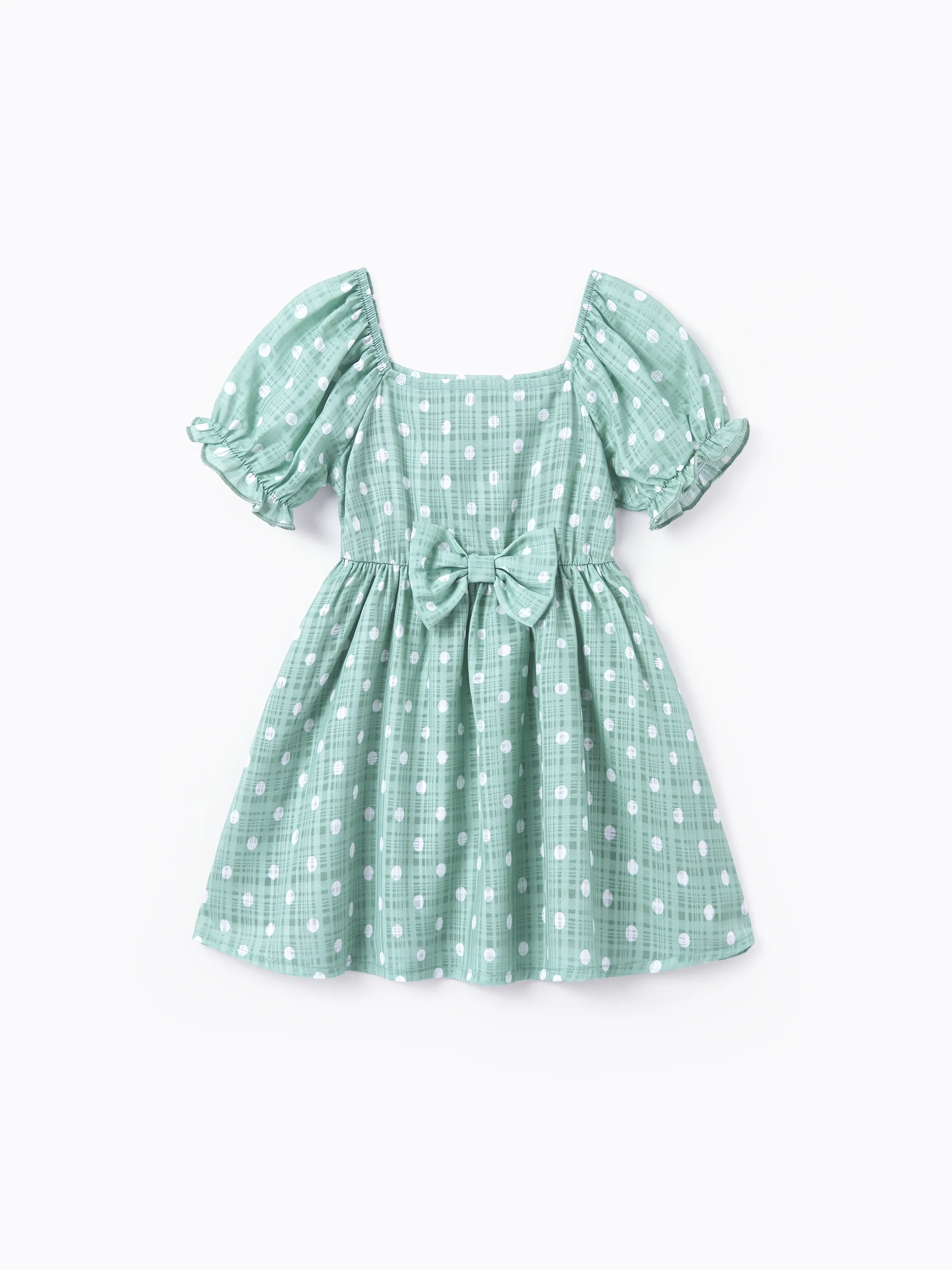 Daddy & Daughter T-Shirt & Dress Set Polka Dot Puff-sleeve Dress for Daughter & Baby, Color Block Cotton Tee for Dad , Perfect for Family Outings & Photos Light Green - Image 18