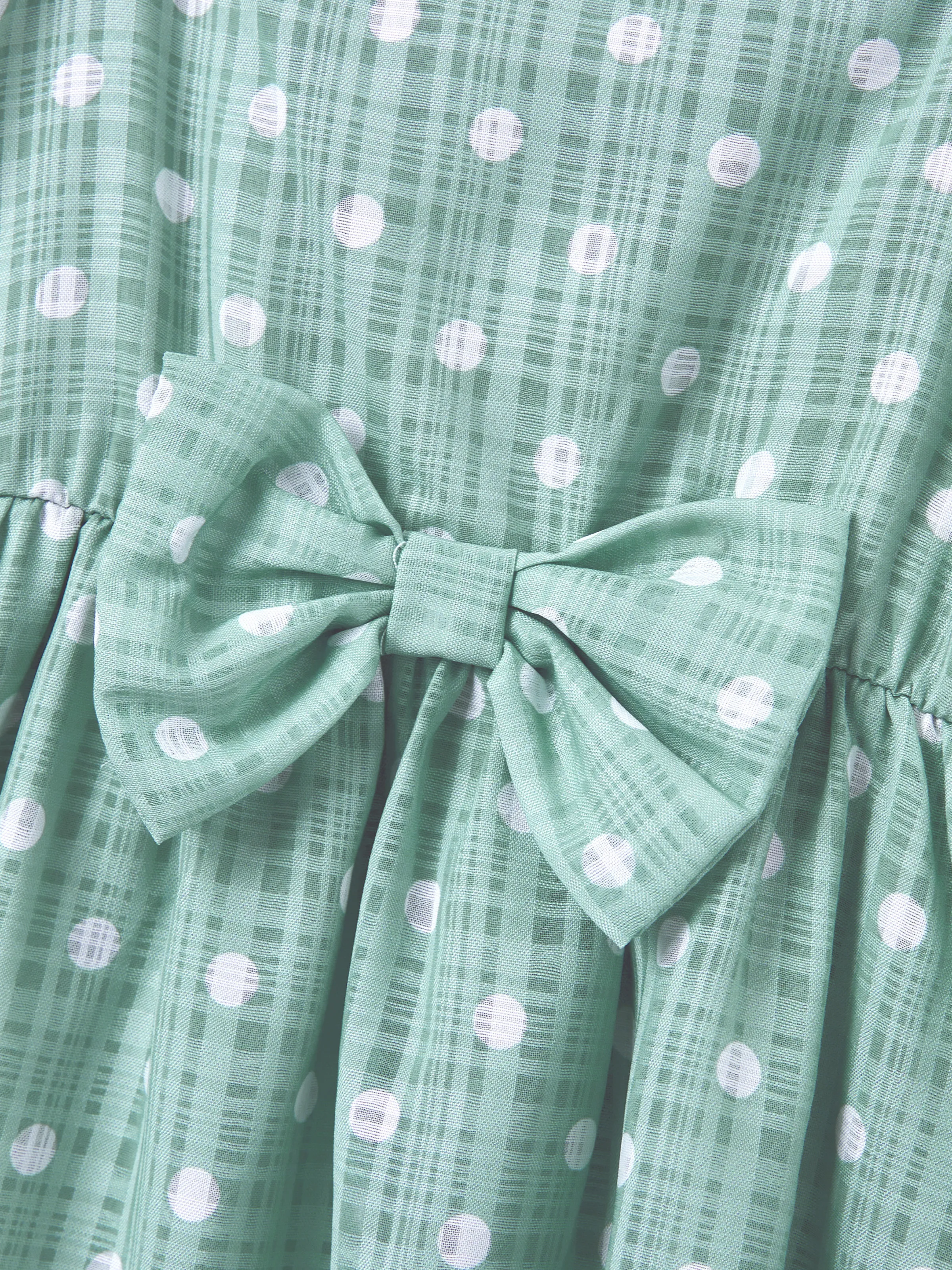 Daddy & Daughter T-Shirt & Dress Set Polka Dot Puff-sleeve Dress for Daughter & Baby, Color Block Cotton Tee for Dad , Perfect for Family Outings & Photos Light Green - Image 21