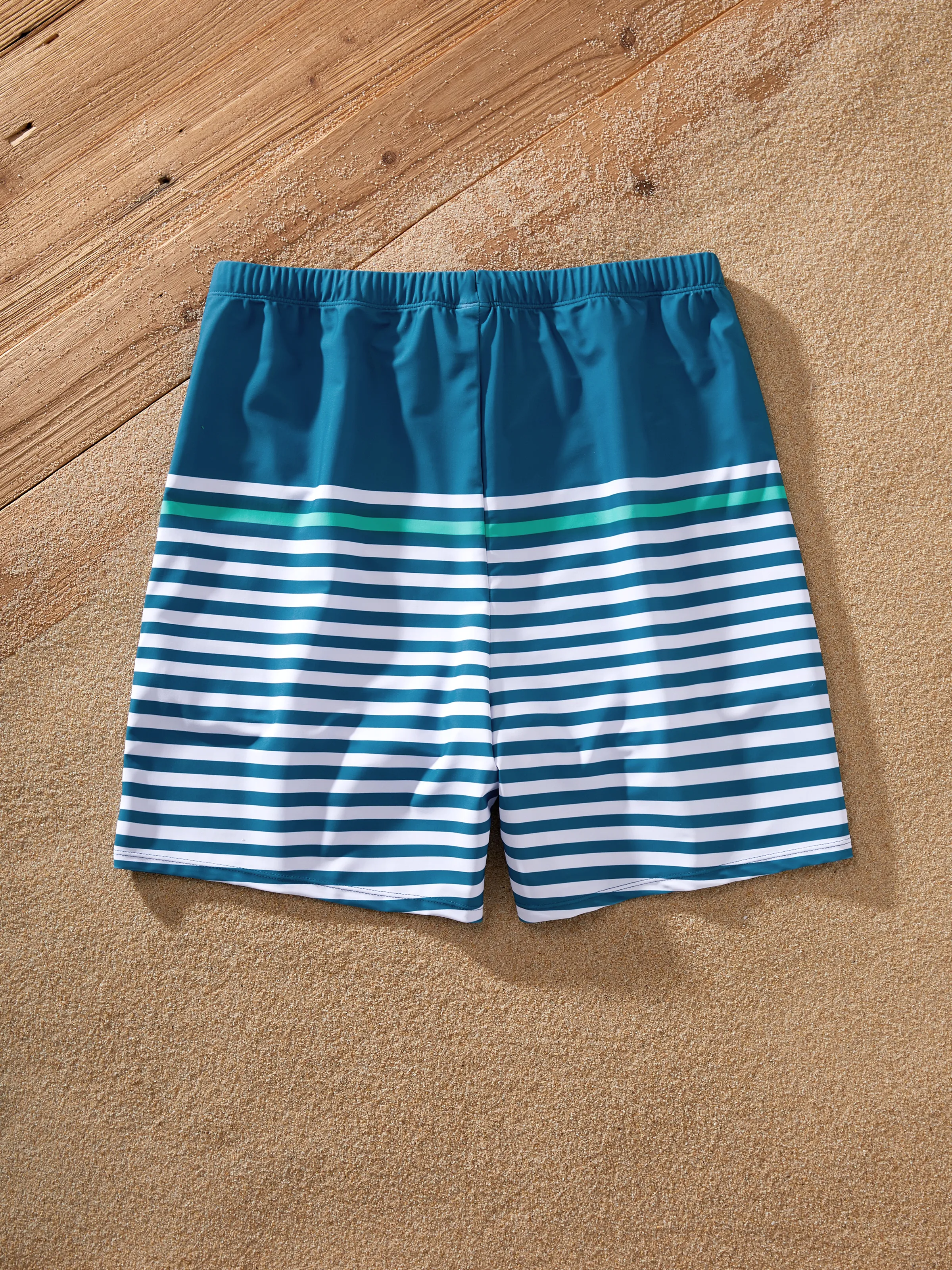 Daddy & Daughter Teal Striped Swimsuits Ruched Bikini & Swim Trunks Set Multi-color - Image 4