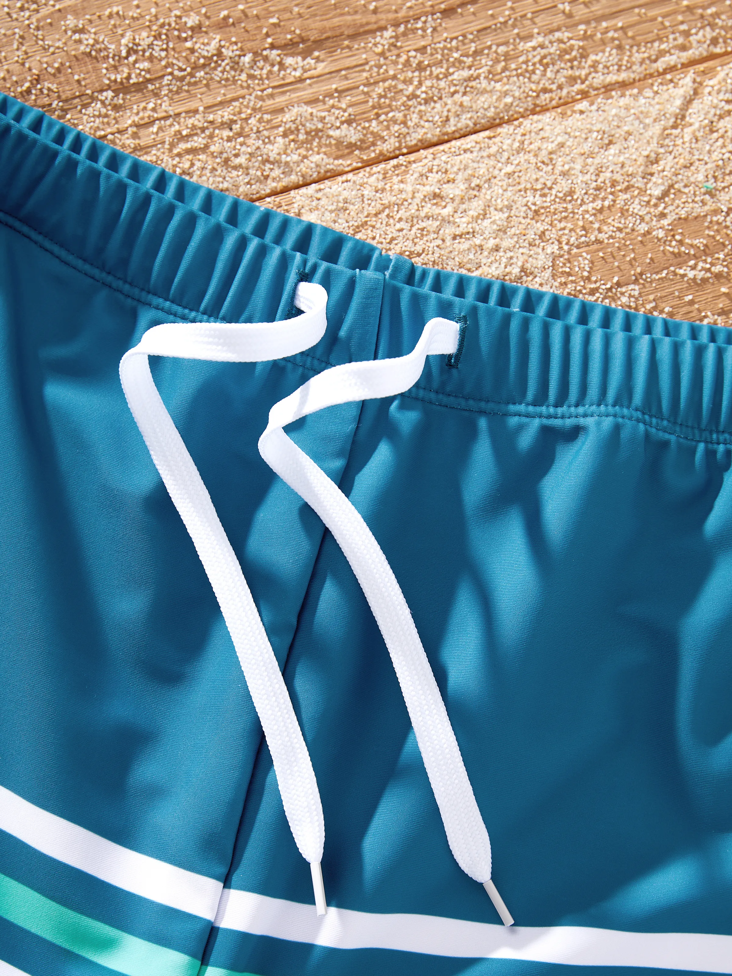 Daddy & Daughter Teal Striped Swimsuits Ruched Bikini & Swim Trunks Set Multi-color - Image 5