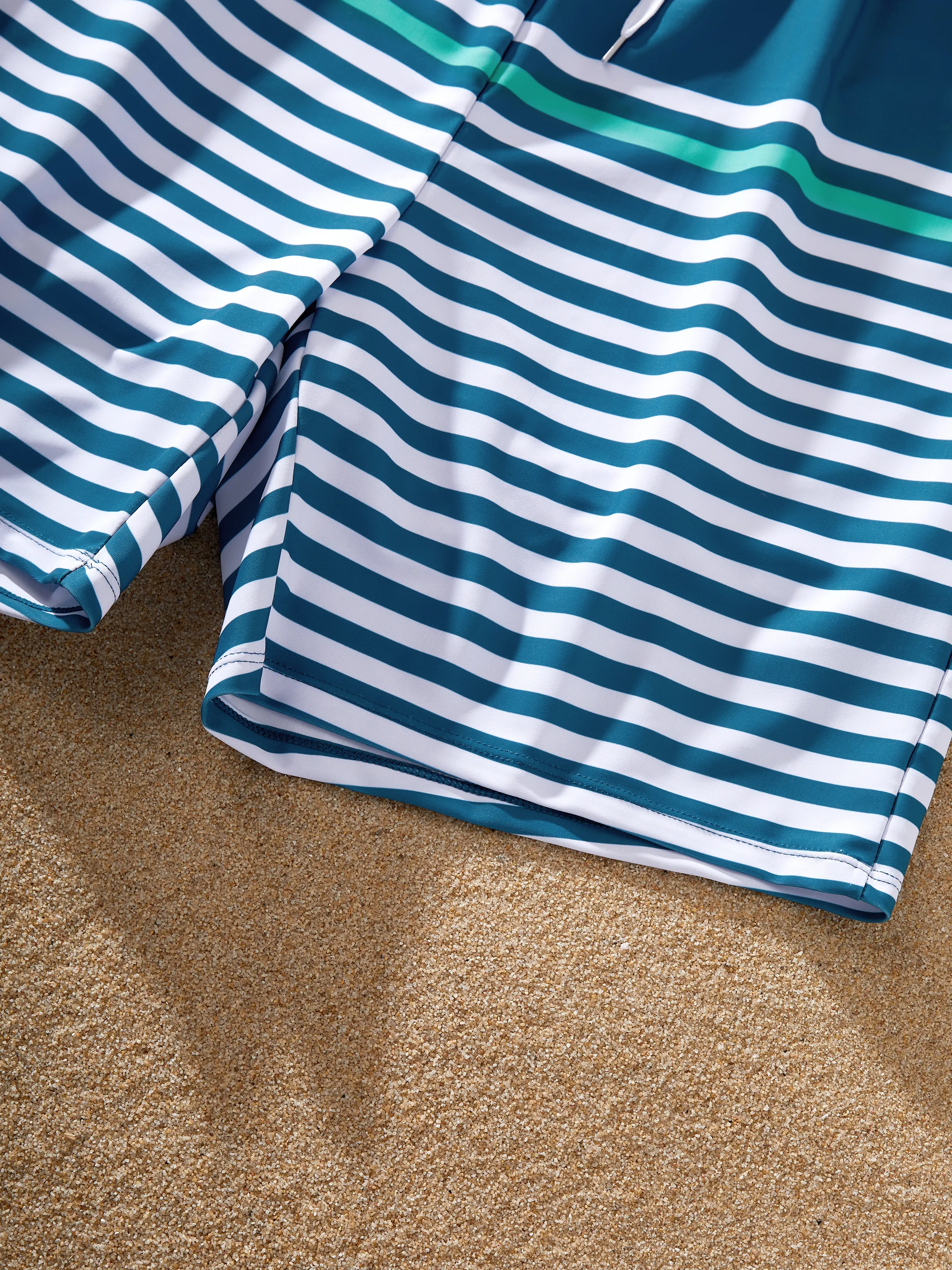 Daddy & Daughter Teal Striped Swimsuits Ruched Bikini & Swim Trunks Set Multi-color - Image 6