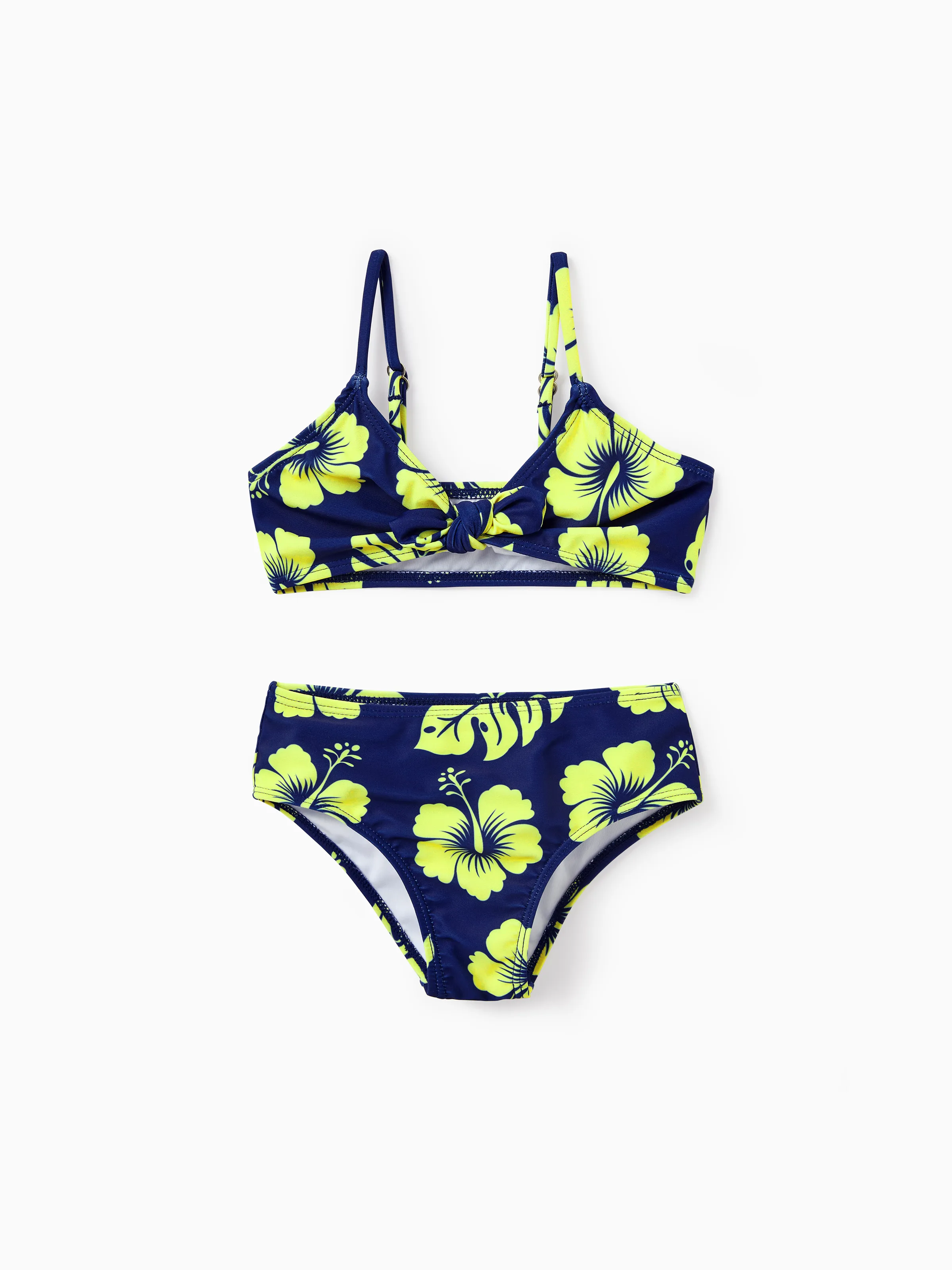 Daddy & Daughter Tropical Floral Swimsuits Halter Bikini & Swim Trunks Set Deep Blue - Image 13