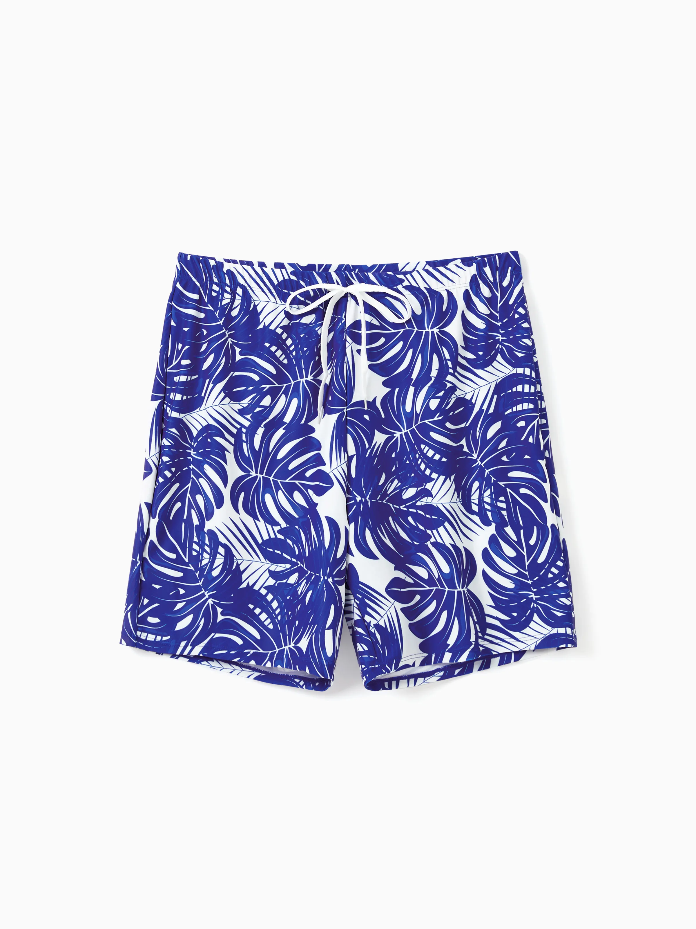 Daddy & Daughter Tropical Leaf Print Swim Trunks or Hollow-out  Crisscross Straps One-piece Swimsuit Blue - Image 3