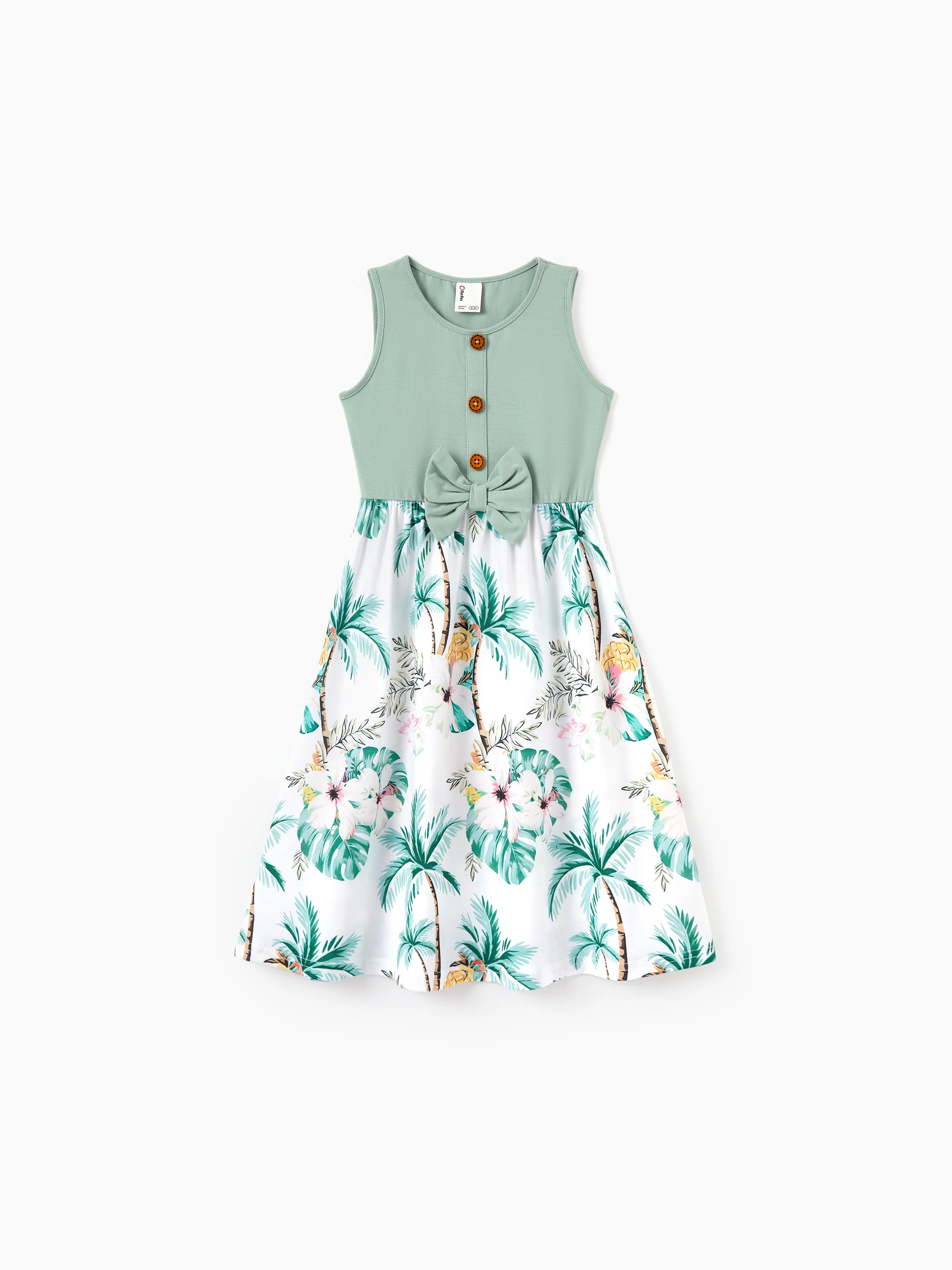 Daddy & Me Tropical Print Outfits,Daughter Tank Dress & Dad Cotton T-Shirt Set Green - Image 13