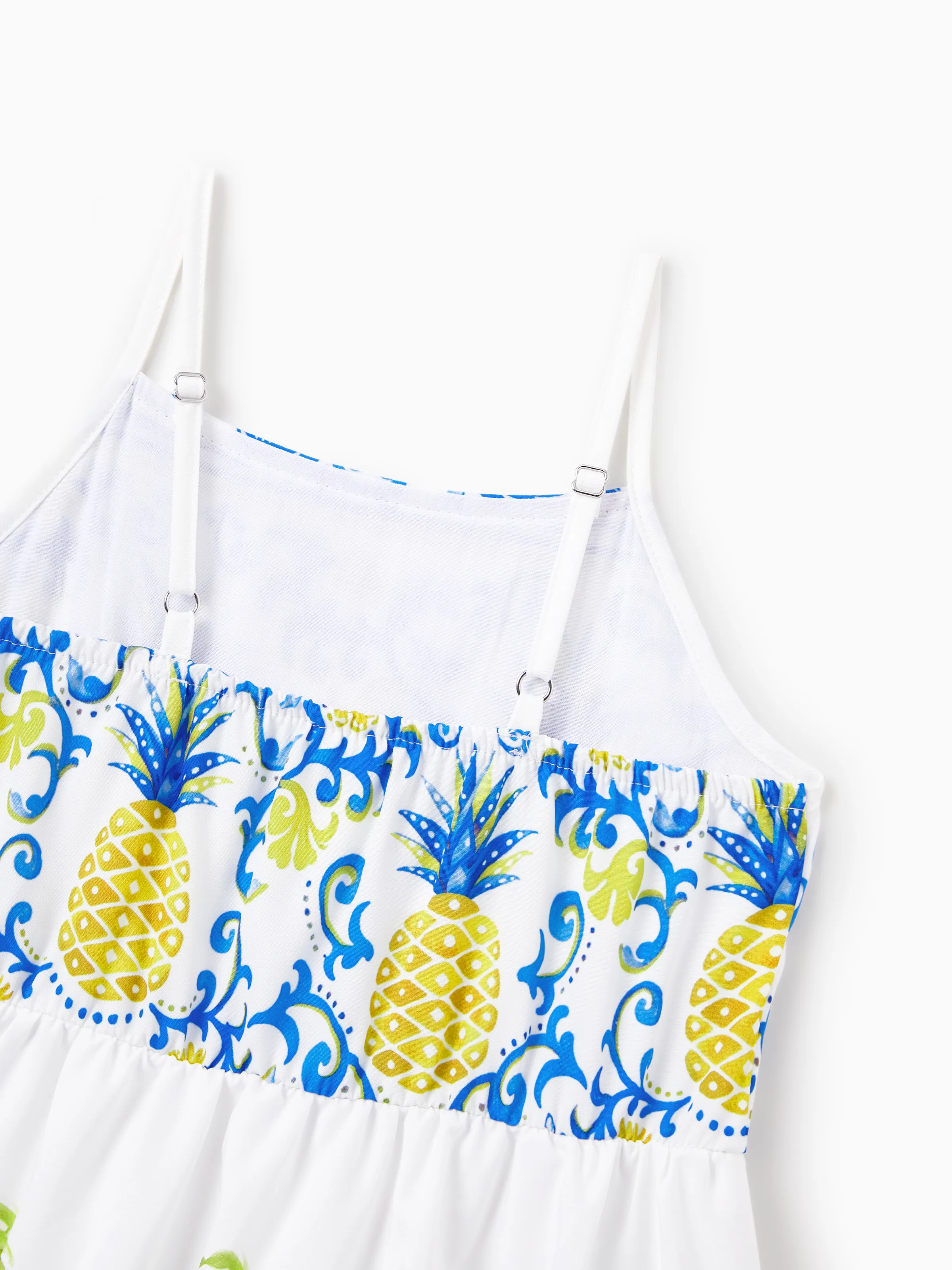 Daddy & Daughter Vacation Set Tropical Pineapple Coconut Tree Print Short-sleeve T-shirt or Hollow out Strap Dress for Summer Vacation White - Image 16