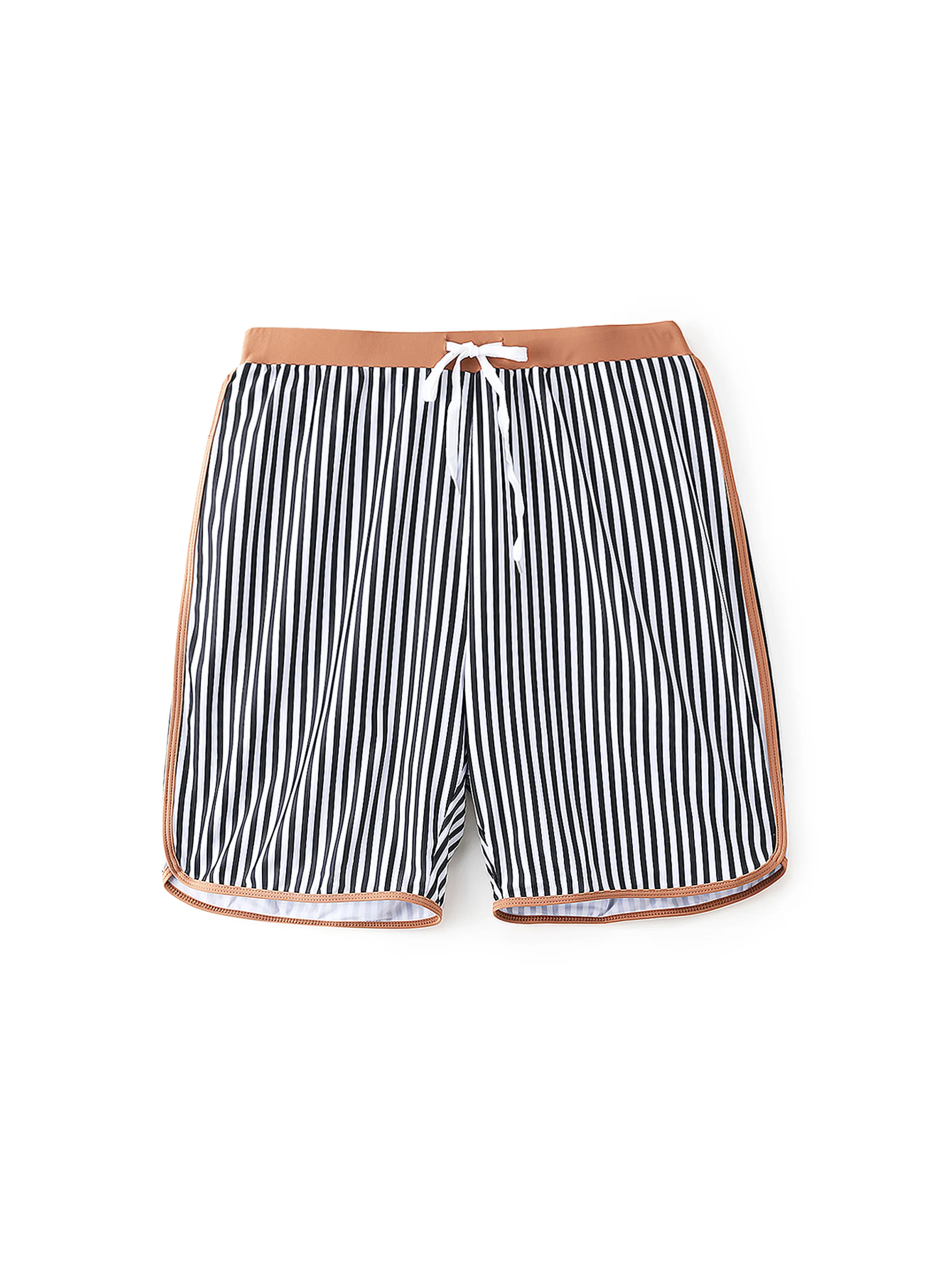 Daddy & Daughter Vertical Stripe Drawstring Swim Drunks or Besties Printed Crop Tank Bikini Khaki - Image 3