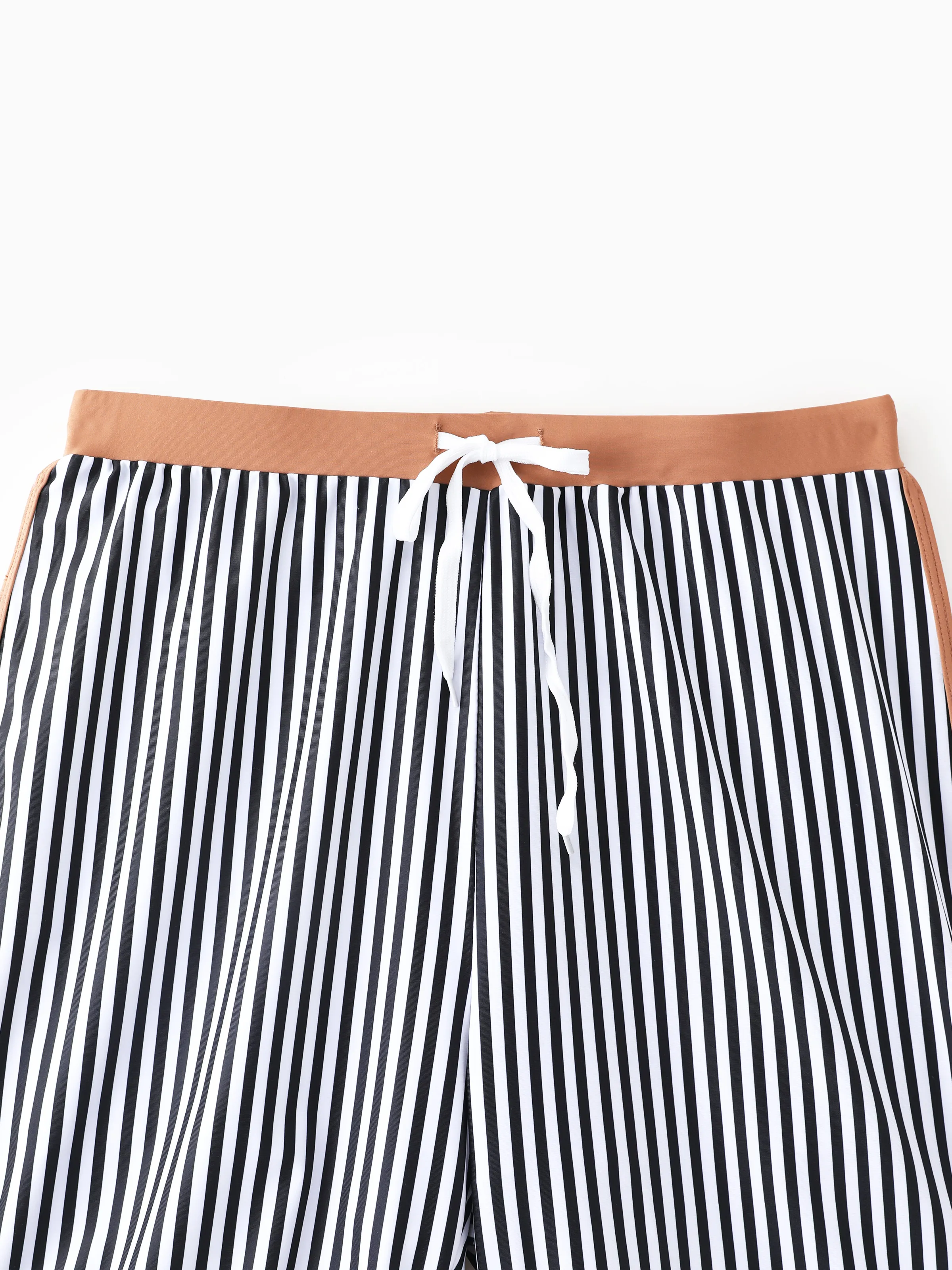 Daddy & Daughter Vertical Stripe Drawstring Swim Drunks or Besties Printed Crop Tank Bikini Khaki - Image 5