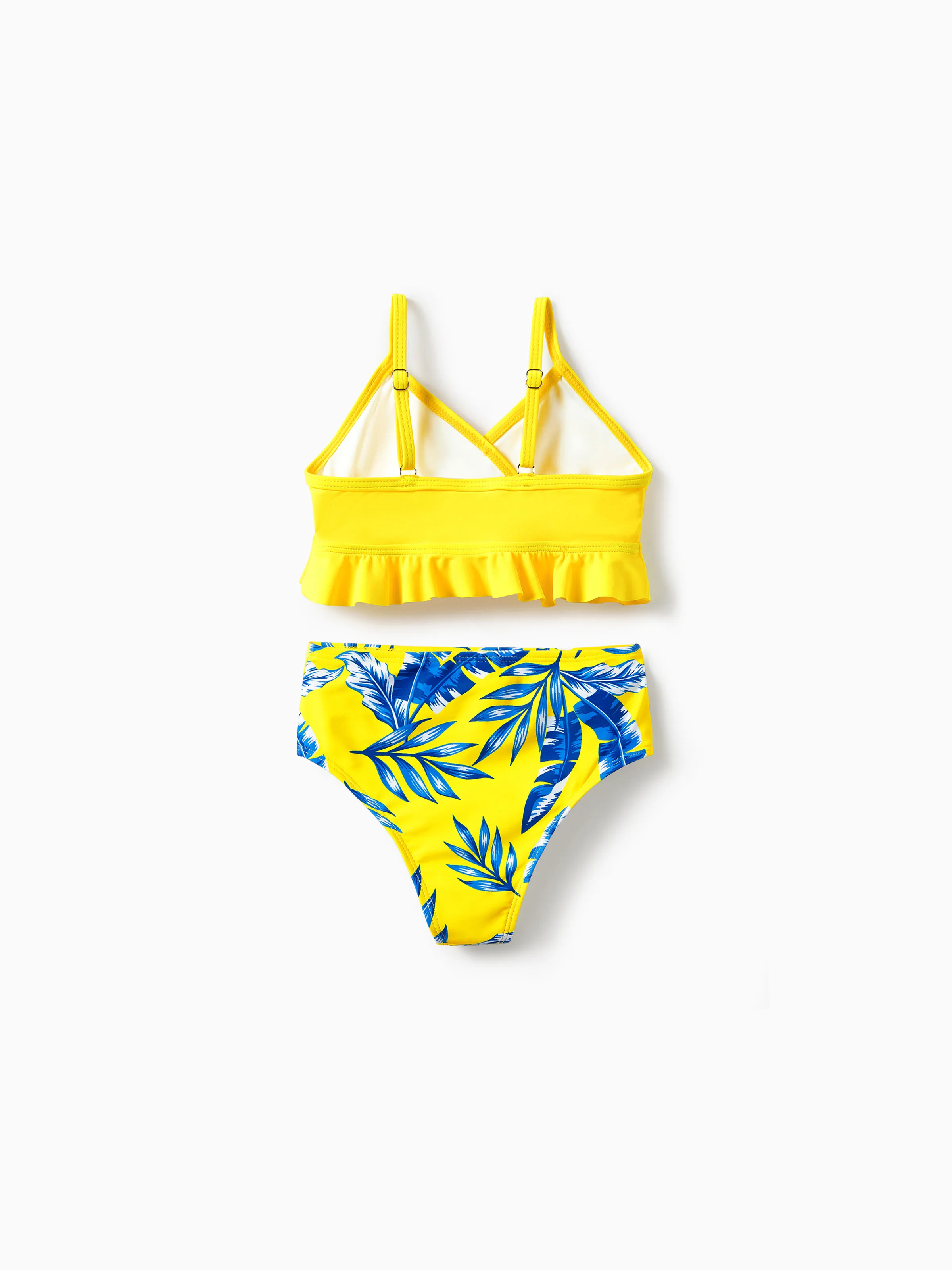 Daddy & Daughter Yellow Leaf Print Swim Trunks or Ruched Flutter Sleeve Bikini with Optional Swim Cover Up Yellow - Image 8
