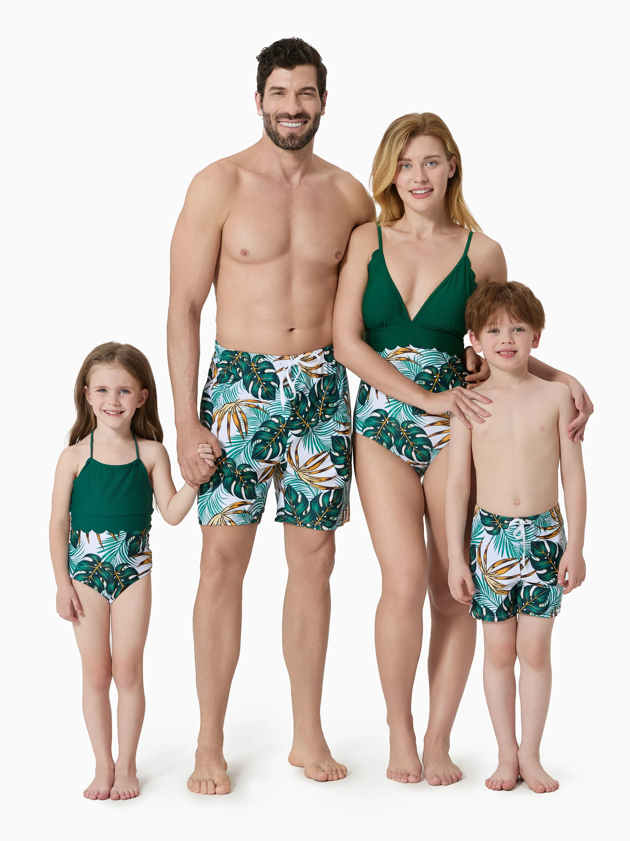 Daddy & Son Allover Plants Print Swim Trunks Shorts  Dark Green - Image 2
