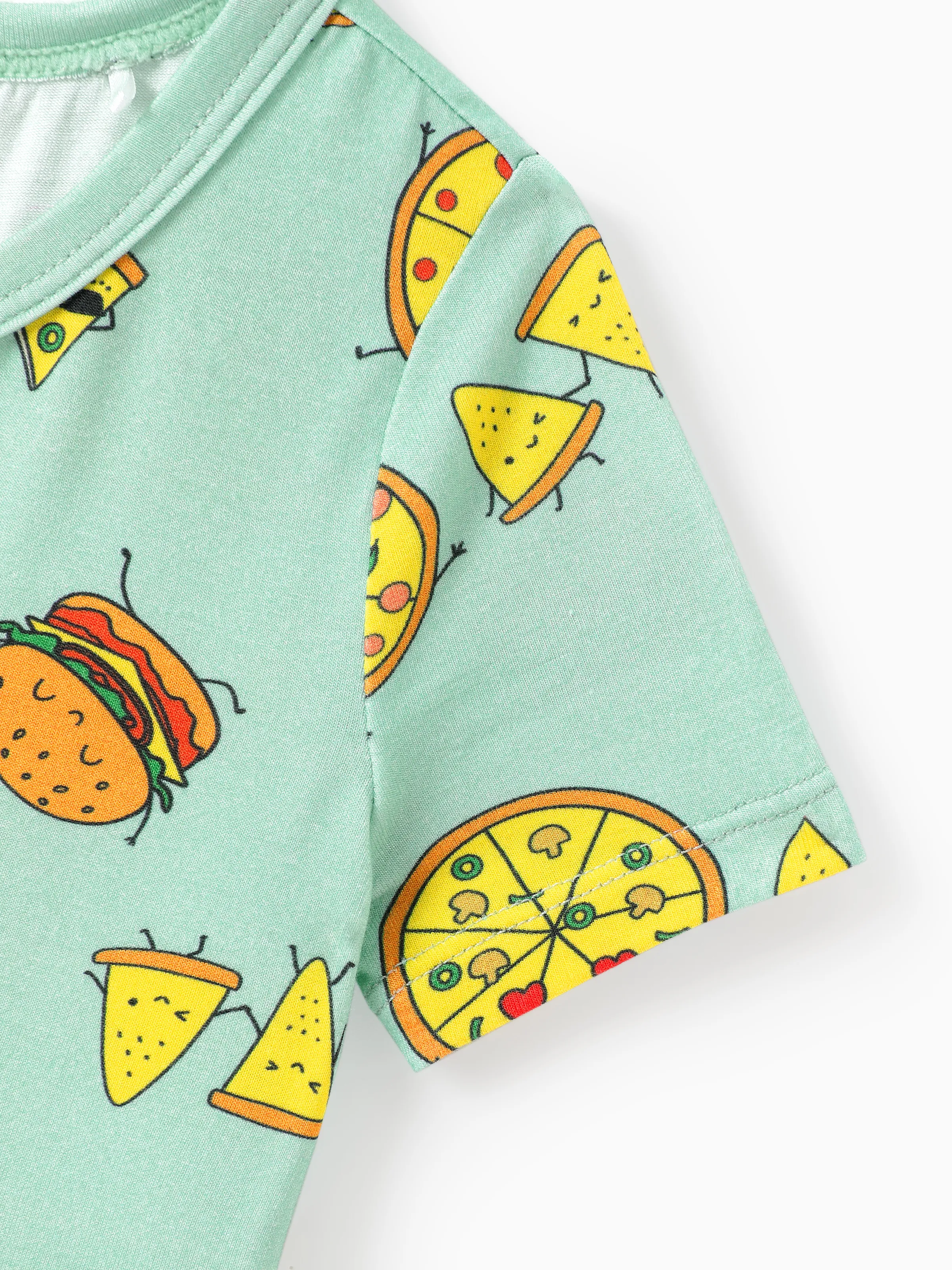 Daddy & Son Bamboo Family Mint Green PJs Cute Cartoon Food Theme Print Short Sleeve & Long Pants Sleepwear Matching Pajama set (Snug-Fitting for Children) Light Blue - Image 16
