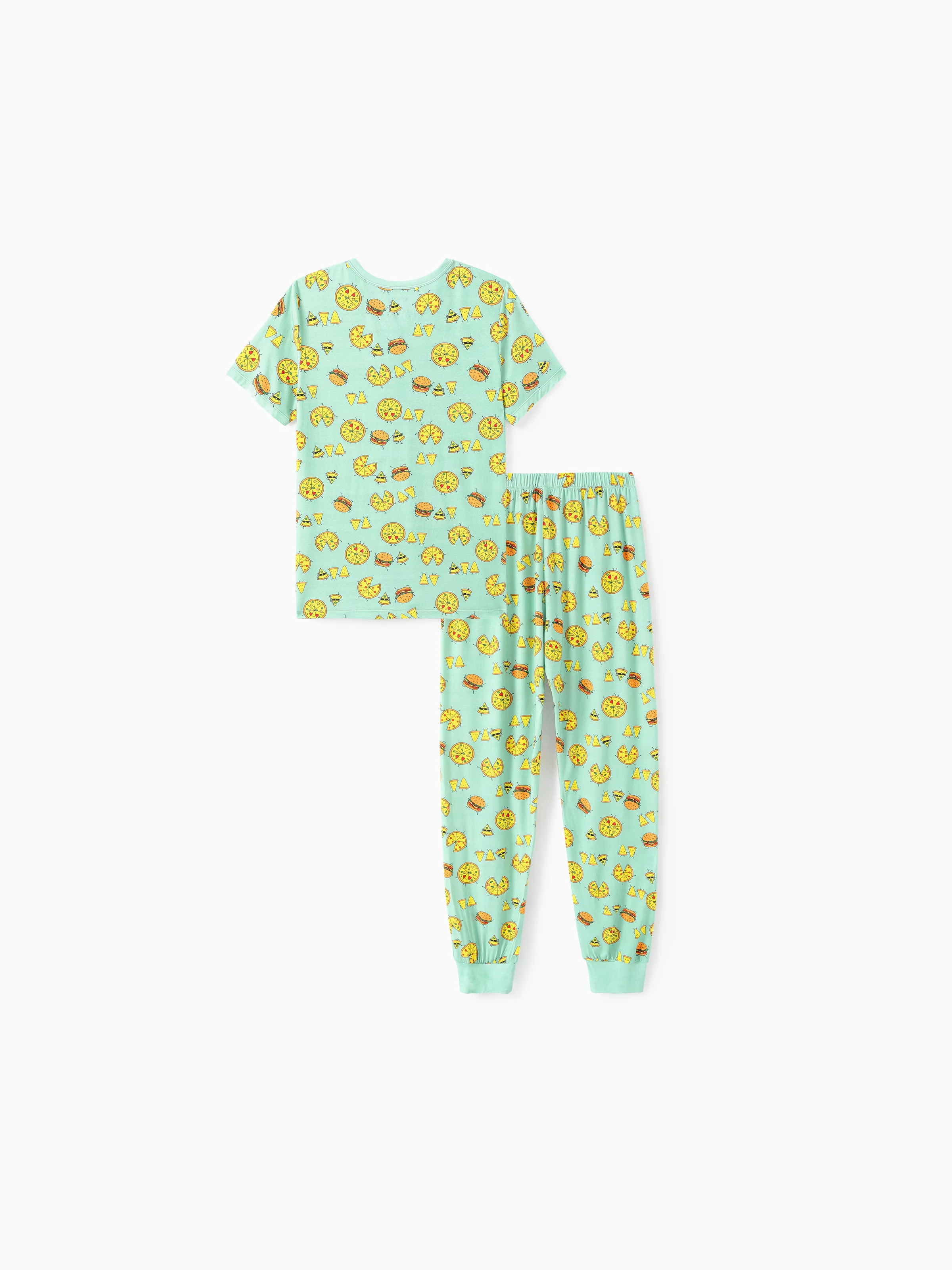 Daddy & Son Bamboo Family Mint Green PJs Cute Cartoon Food Theme Print Short Sleeve & Long Pants Sleepwear Matching Pajama set (Snug-Fitting for Children) Light Blue - Image 5