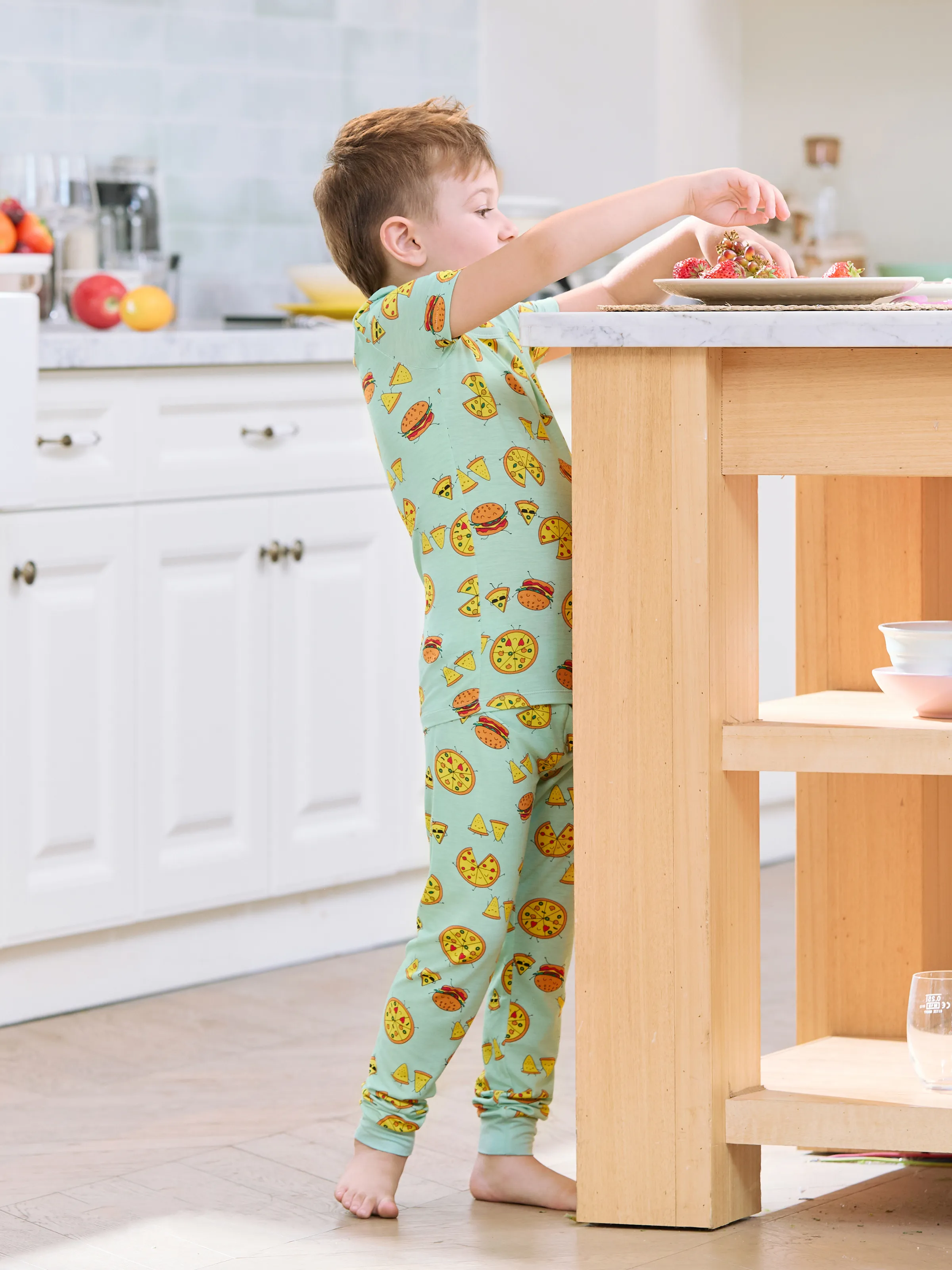 Daddy & Son Bamboo Family Mint Green PJs Cute Cartoon Food Theme Print Short Sleeve & Long Pants Sleepwear Matching Pajama set (Snug-Fitting for Children) Light Blue - Image 7