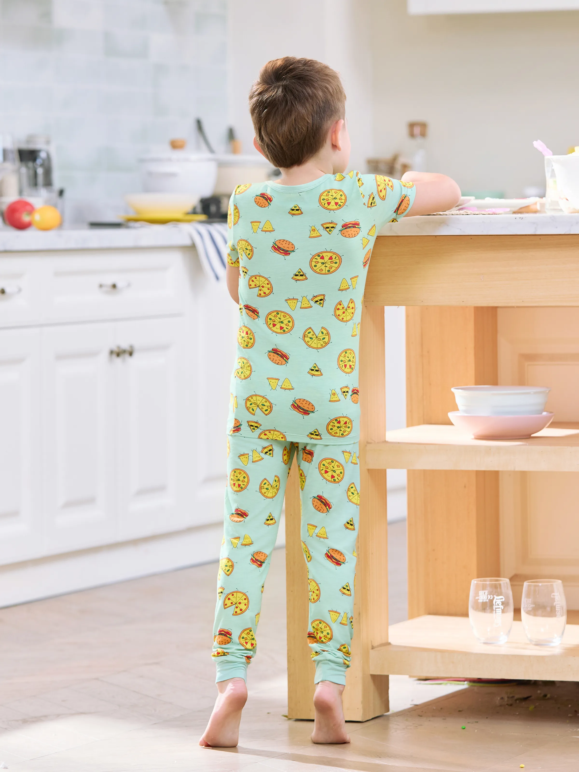 Daddy & Son Bamboo Family Mint Green PJs Cute Cartoon Food Theme Print Short Sleeve & Long Pants Sleepwear Matching Pajama set (Snug-Fitting for Children) Light Blue - Image 8