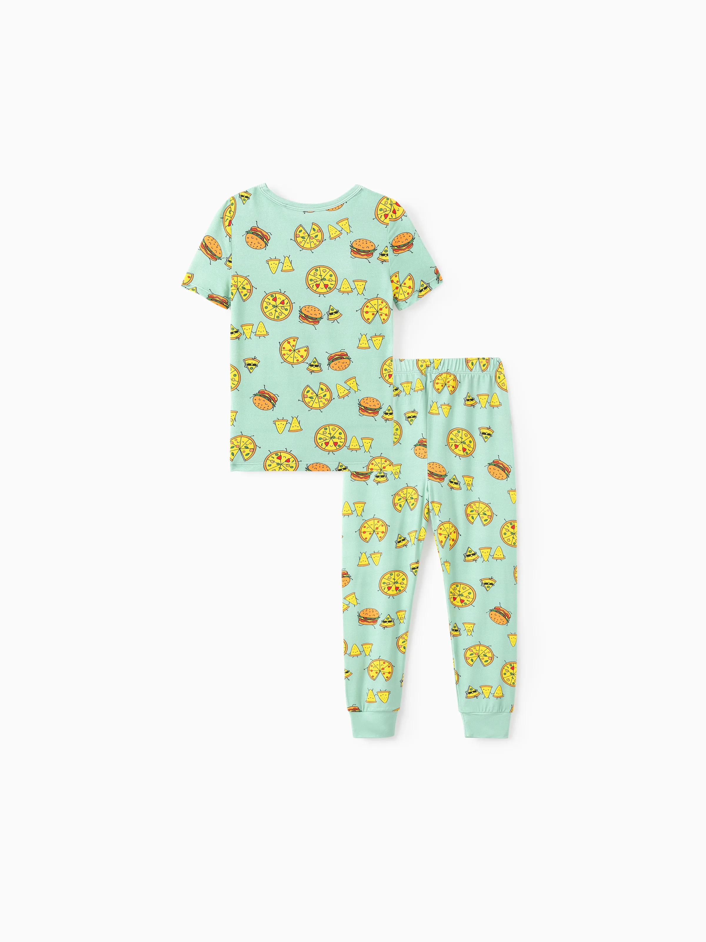 Daddy & Son Bamboo Family Mint Green PJs Cute Cartoon Food Theme Print Short Sleeve & Long Pants Sleepwear Matching Pajama set (Snug-Fitting for Children) Light Blue - Image 9