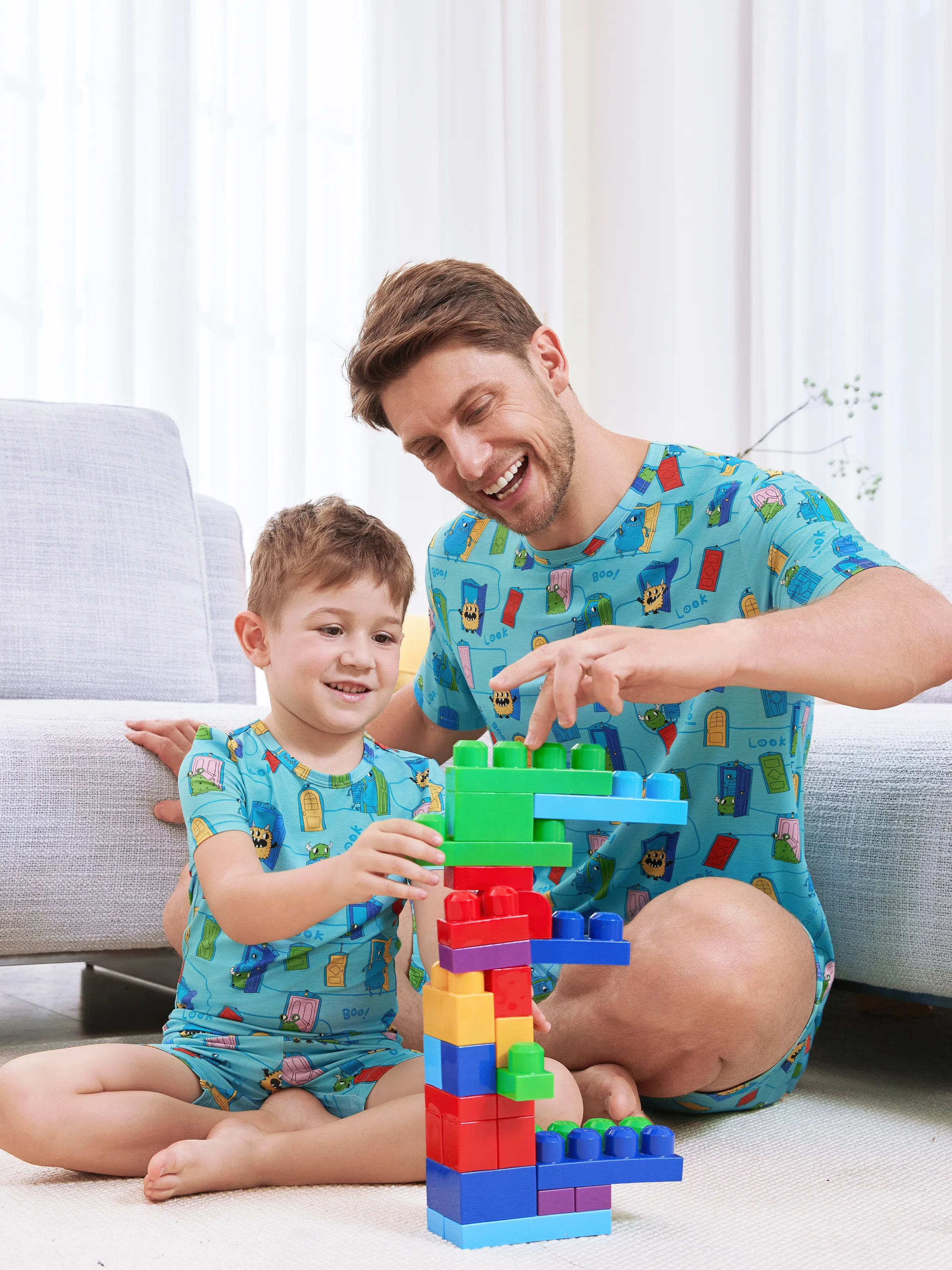 Daddy & Son Bamboo Family Pajamas Cartoon Print Short-sleeve Matching Pajama set ( Snug-Fitting for Children ) Green - Image 15