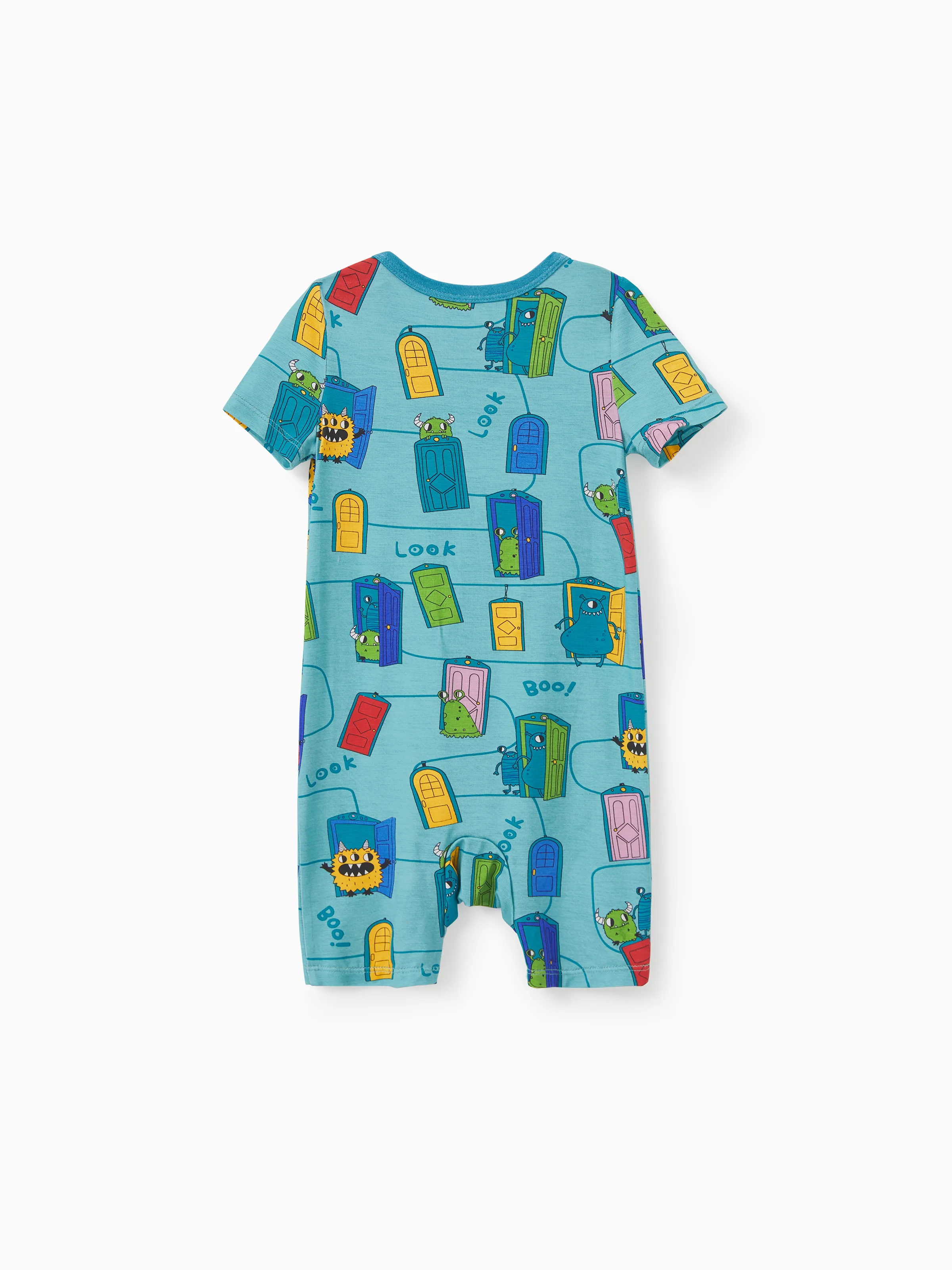 Daddy & Son Bamboo Family Pajamas Cartoon Print Short-sleeve Matching Pajama set ( Snug-Fitting for Children ) Green - Image 16