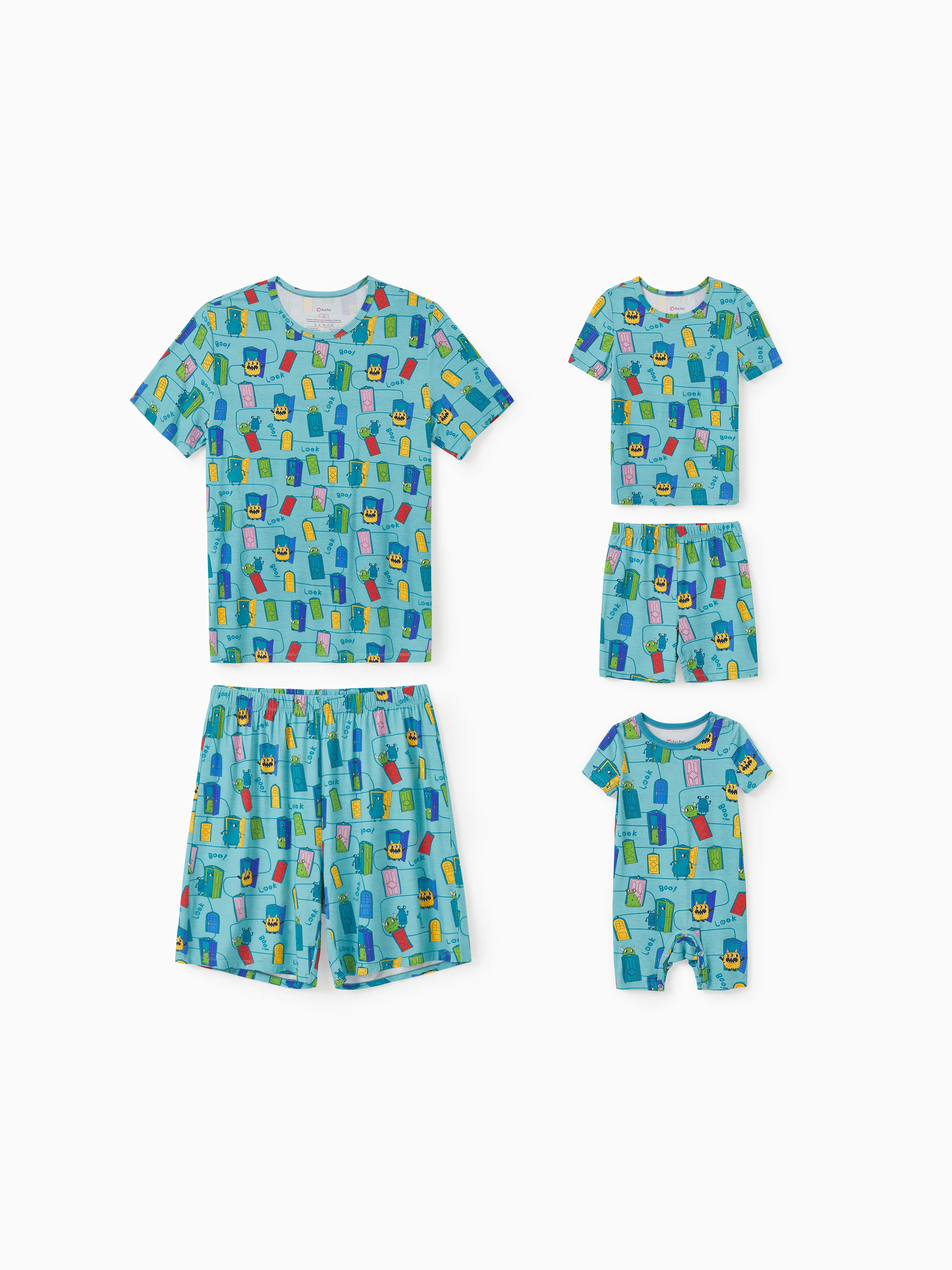 Daddy & Son Bamboo Family Pajamas Cartoon Print Short-sleeve Matching Pajama set ( Snug-Fitting for Children ) Green - Image 18