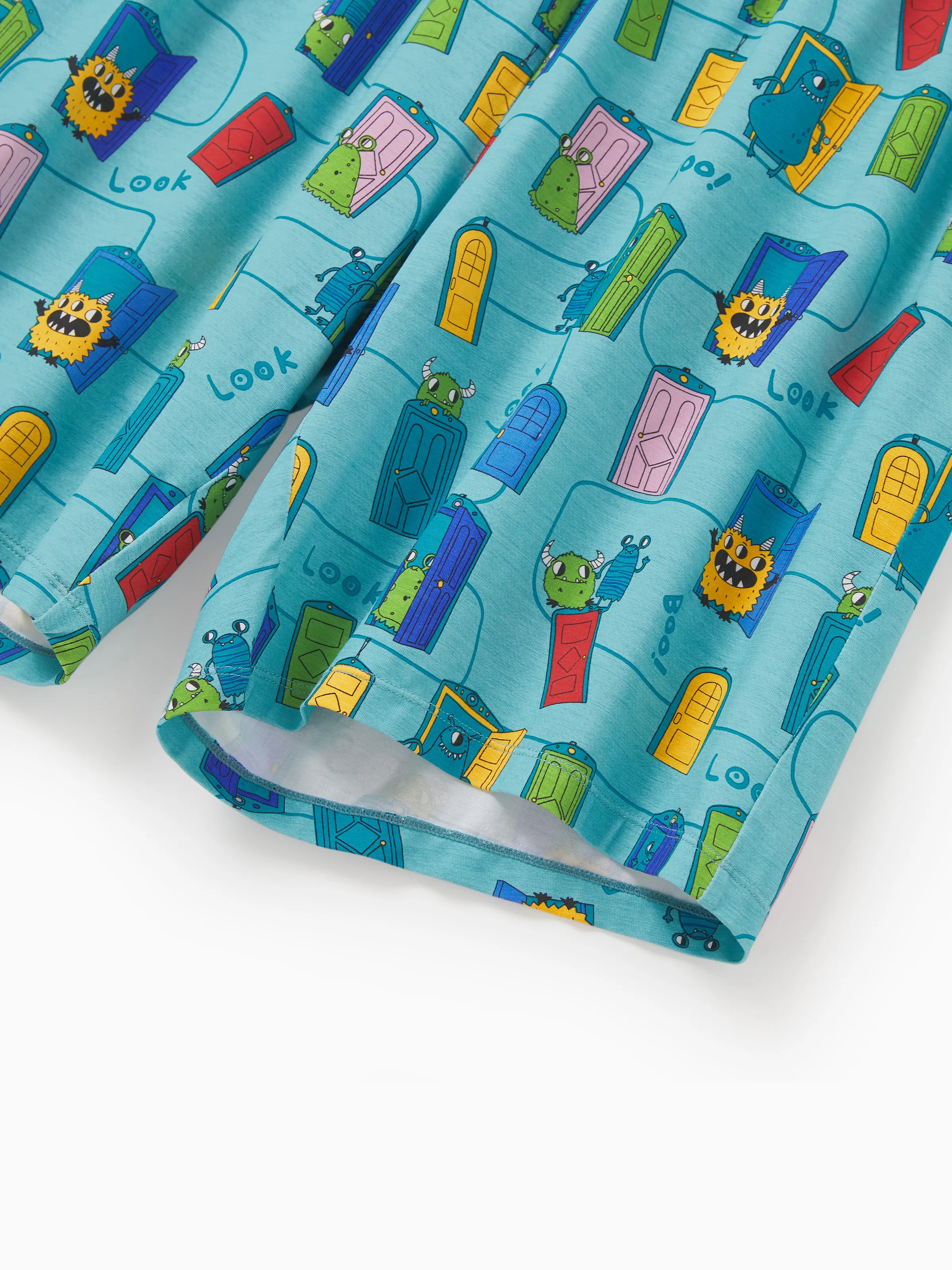 Daddy & Son Bamboo Family Pajamas Cartoon Print Short-sleeve Matching Pajama set ( Snug-Fitting for Children ) Green - Image 6