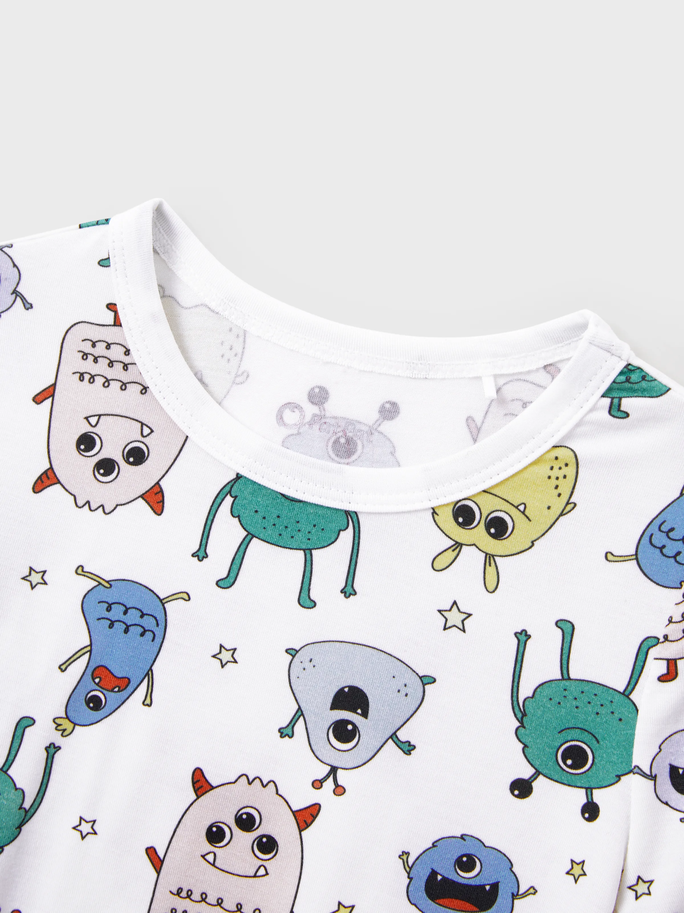 Daddy & Son Bamboo Family Pajamas Cute Little Monster Print Short-sleeve Matching Pajama Set ( Snug-Fitting for Children ) White - Image 10