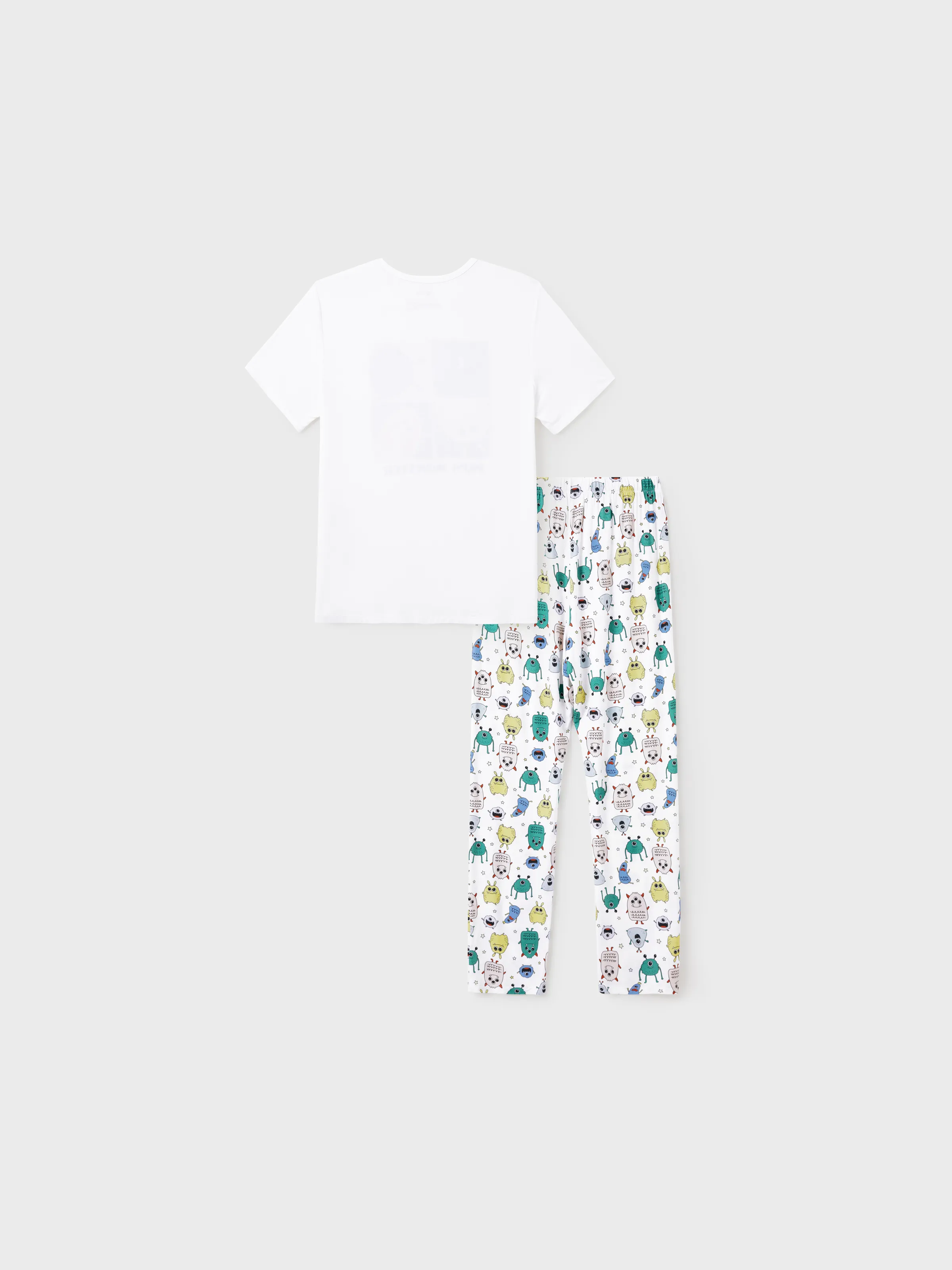 Daddy & Son Bamboo Family Pajamas Cute Little Monster Print Short-sleeve Matching Pajama Set ( Snug-Fitting for Children ) White - Image 4