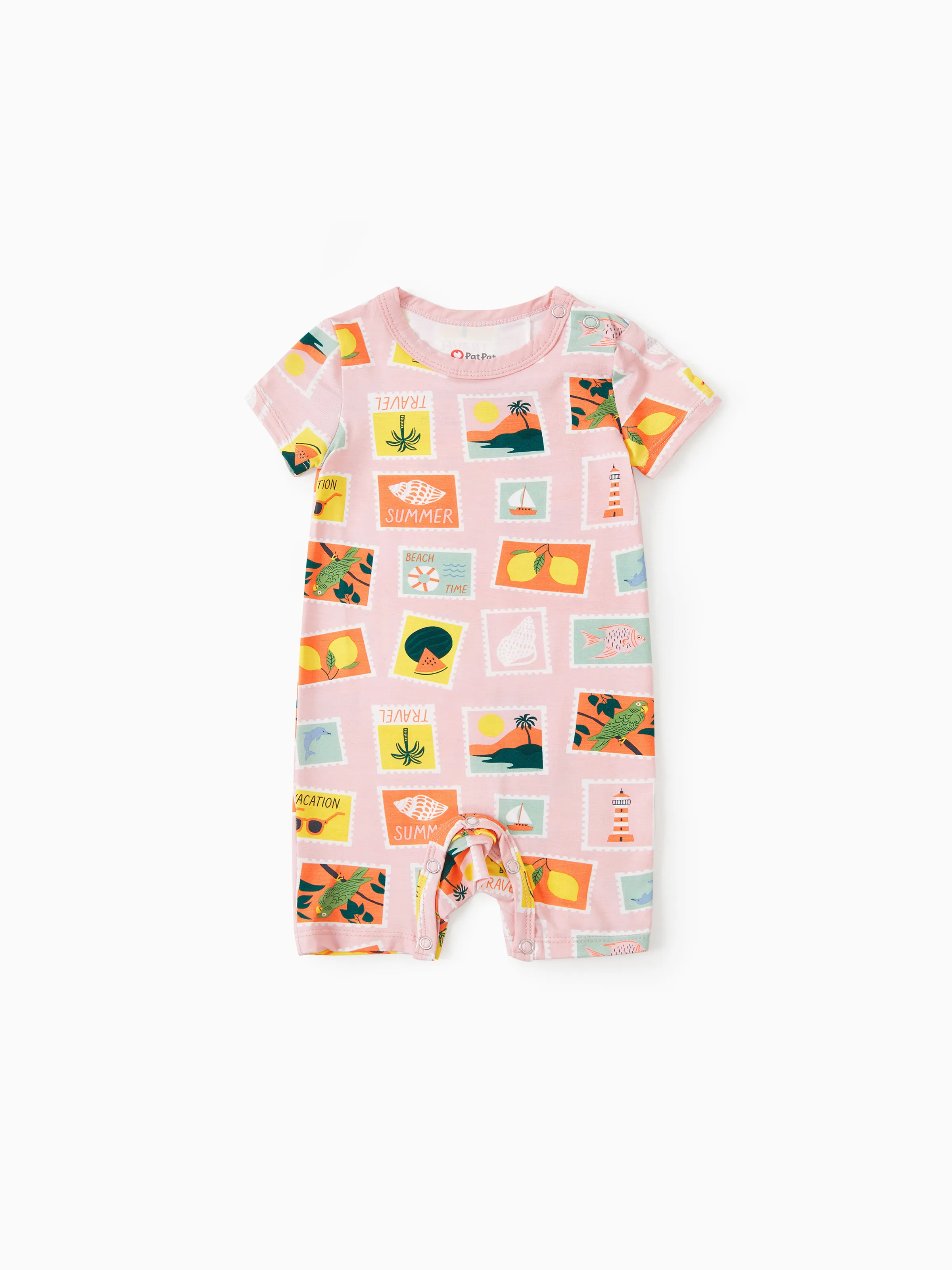 Daddy & Son Bamboo Family Pajamas Vacation Theme Print Short-sleeve Matching Pajama set (Snug-Fitting for Children) Color block - Image 13