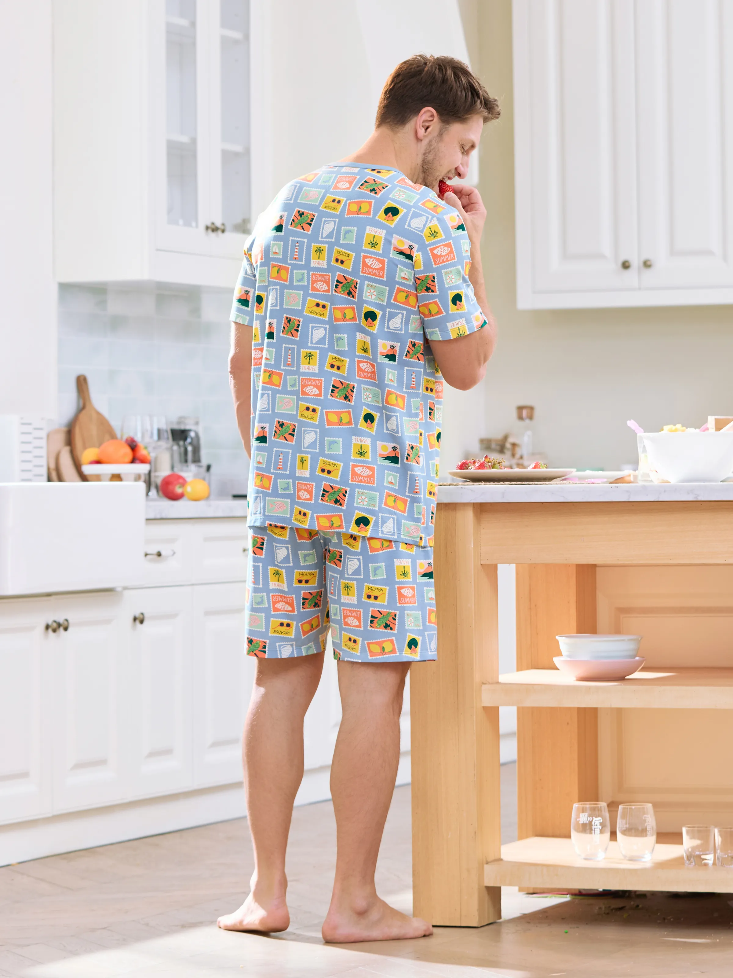 Daddy & Son Bamboo Family Pajamas Vacation Theme Print Short-sleeve Matching Pajama set (Snug-Fitting for Children) Color block - Image 4