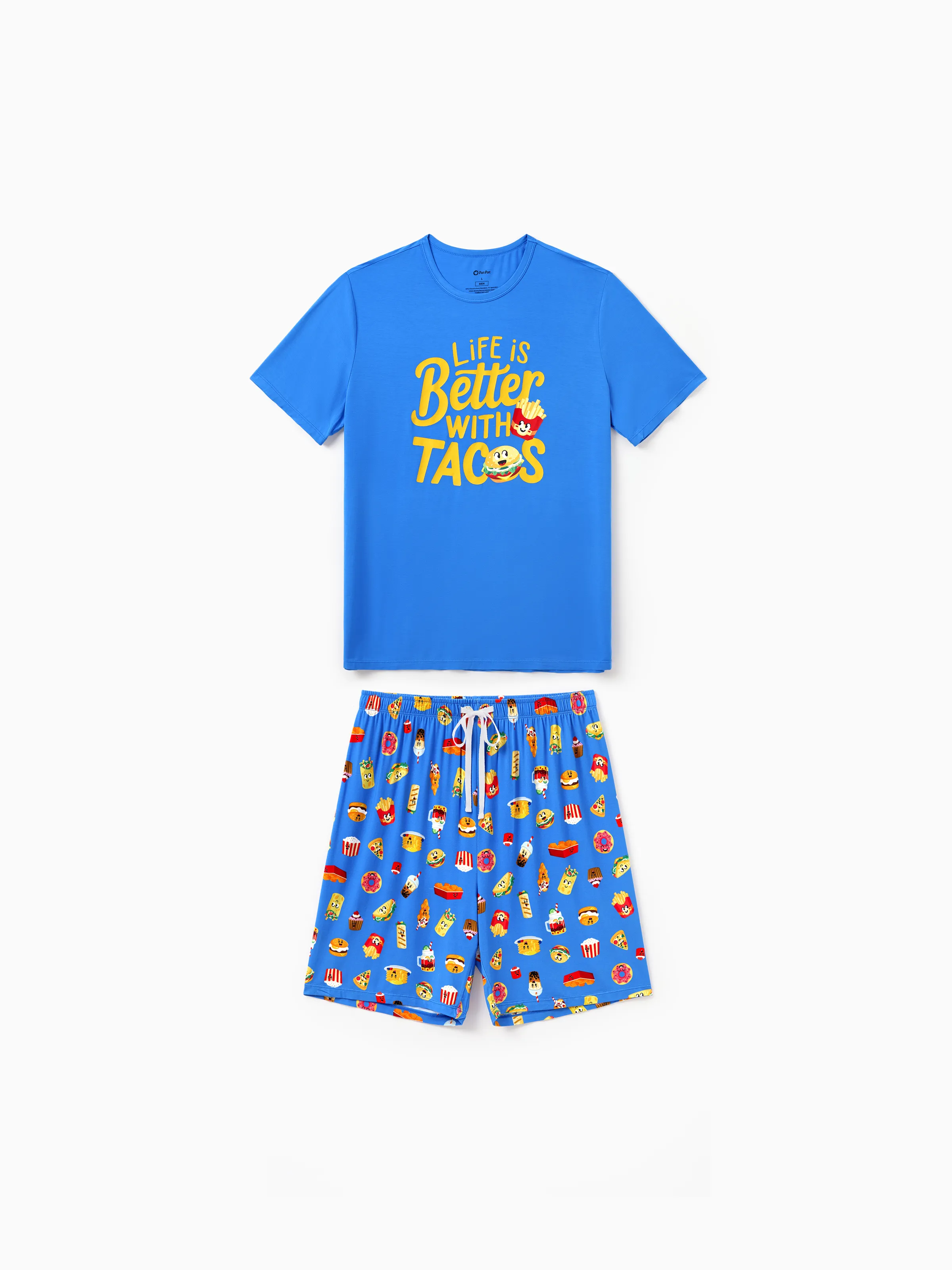Daddy & Son Bamboo Pajamas Buttery Soft Bamboo PJs for Men Women Kids Toddler, Cute Burger & Fries Print Short Sleeve Sleepwear (Snug-Fitting for Children) Royal Blue - Image 6