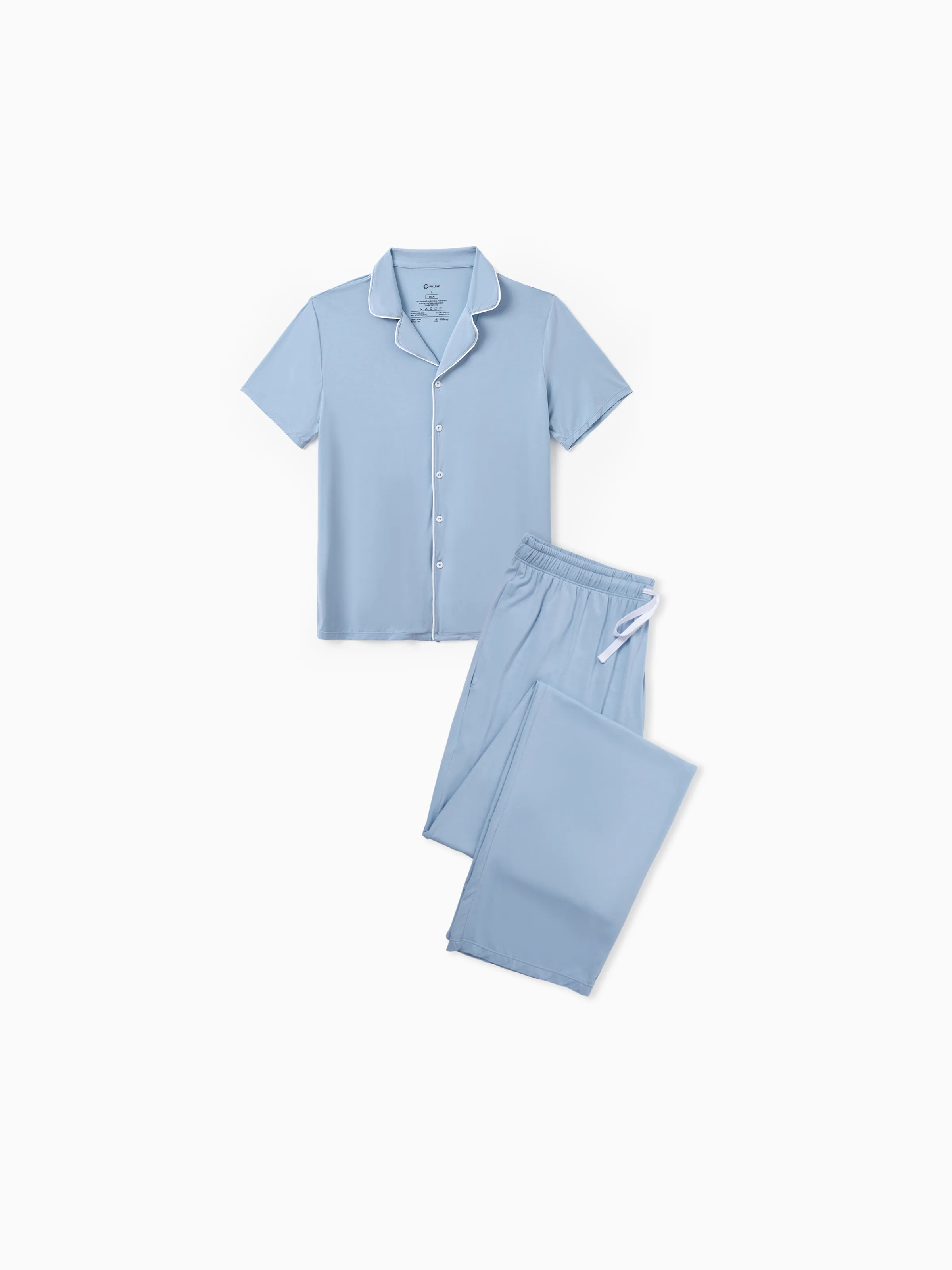 Daddy & Son Bamboo Pajamas Soft Bamboo Viscose PJs for Men Women Kids Toddler Baby, Classic Blue Short-sleeve Sleepwear with Button-Down Shirt and Pants Blue grey - Image 3