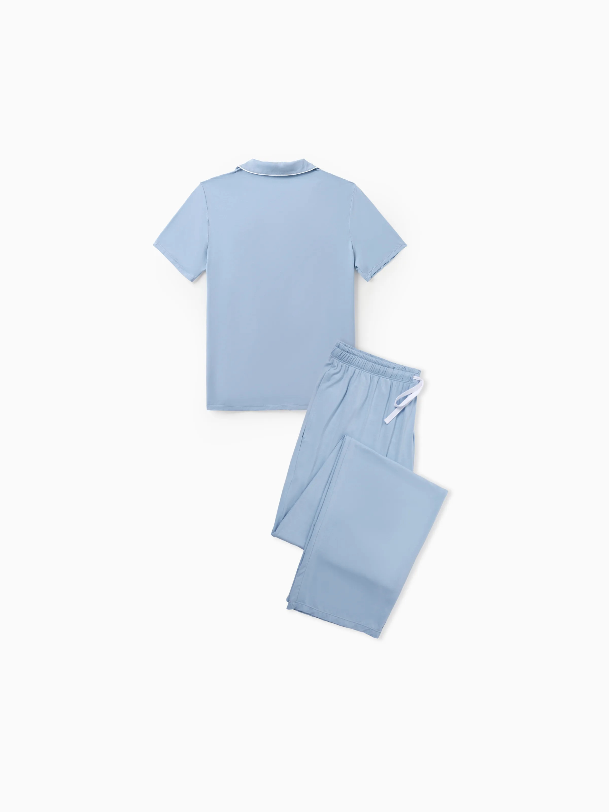 Daddy & Son Bamboo Pajamas Soft Bamboo Viscose PJs for Men Women Kids Toddler Baby, Classic Blue Short-sleeve Sleepwear with Button-Down Shirt and Pants Blue grey - Image 4