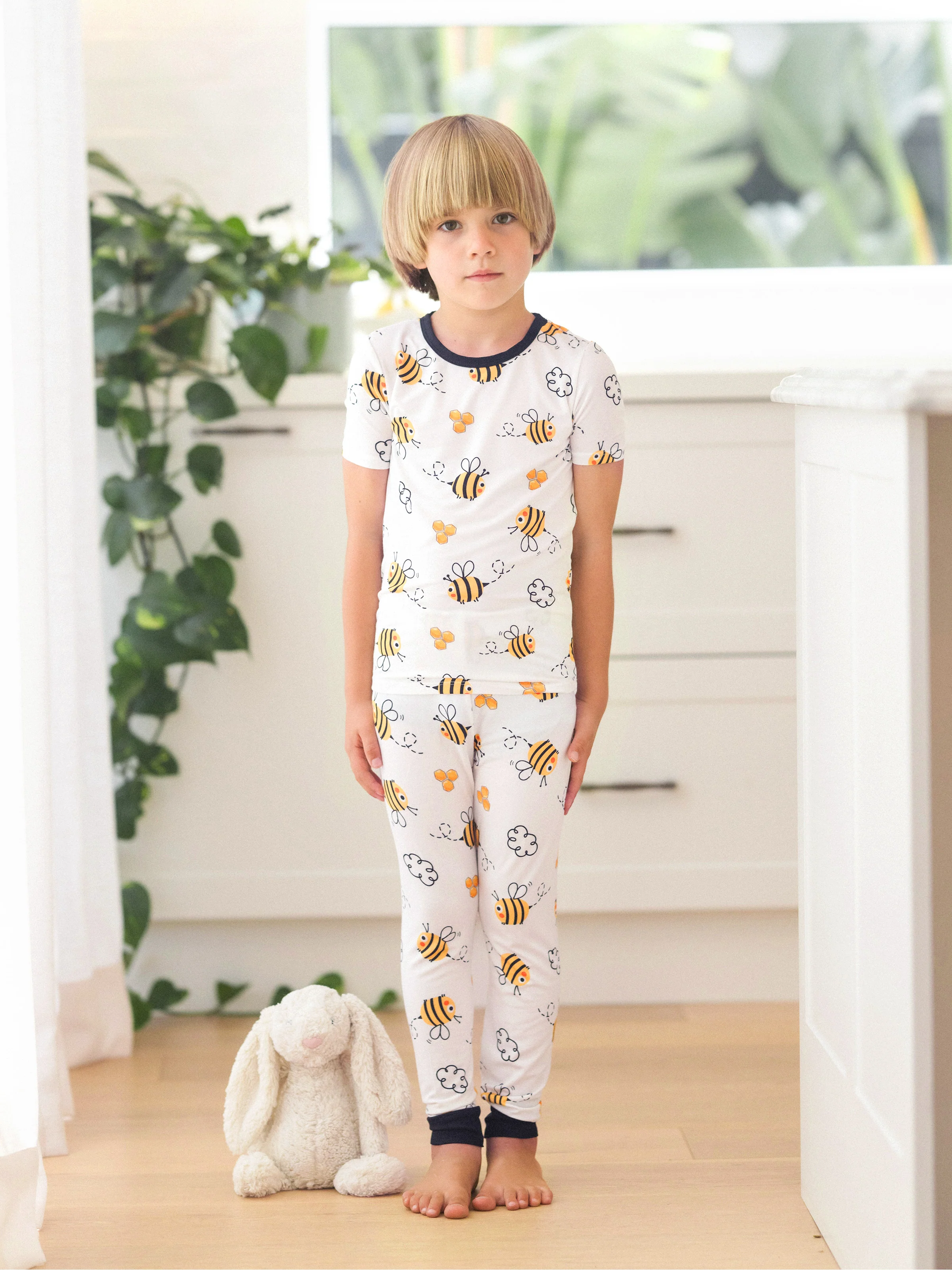 Family Matching Bamboo Pajamas Soft Bamboo Viscose PJs for Men Women Kids Toddler, Cute Bee Print Sleepwear with Short Sleeve Top and Long Pants White - Image 20