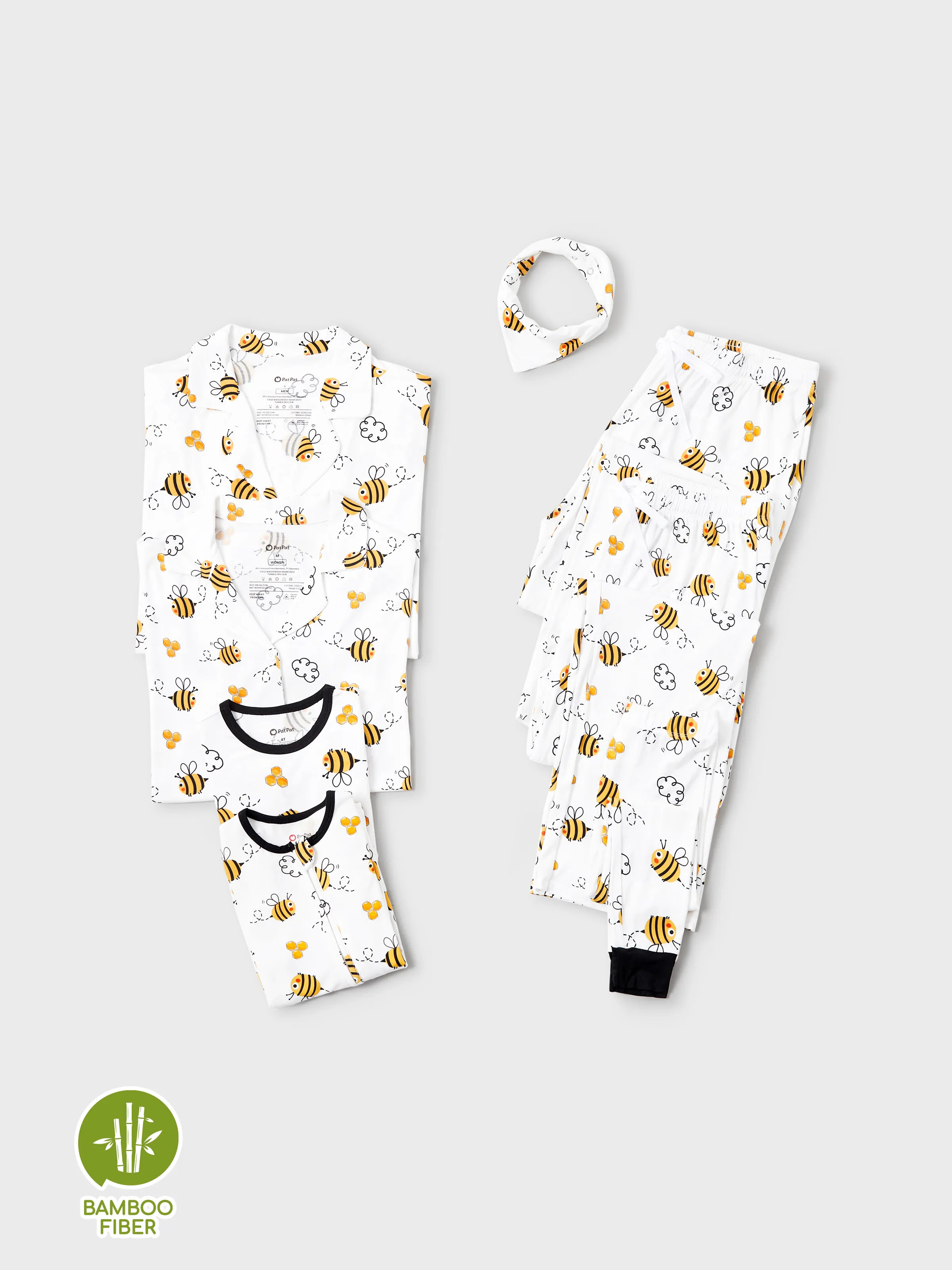 Daddy & Son Bamboo Pajamas Soft Bamboo Viscose PJs for Men Women Kids Toddler, Cute Bee Print Sleepwear with Short Sleeve Top and Long Pants White - Image 6