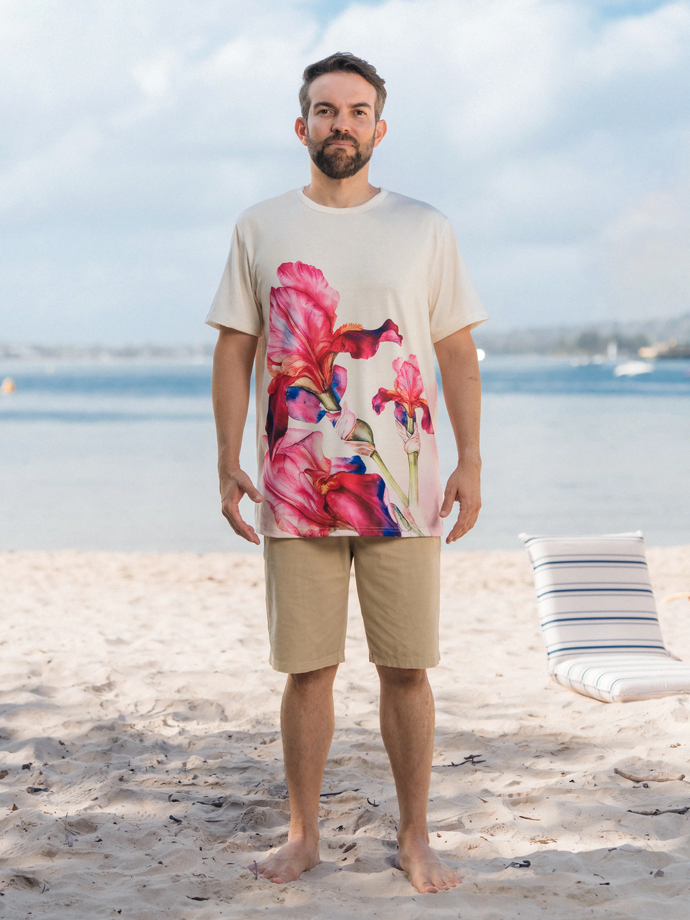 Daddy & Son Casual Outfit Floral Print T-shirt or Halter Dress Summer Set for Vacation Apricot - Image 4